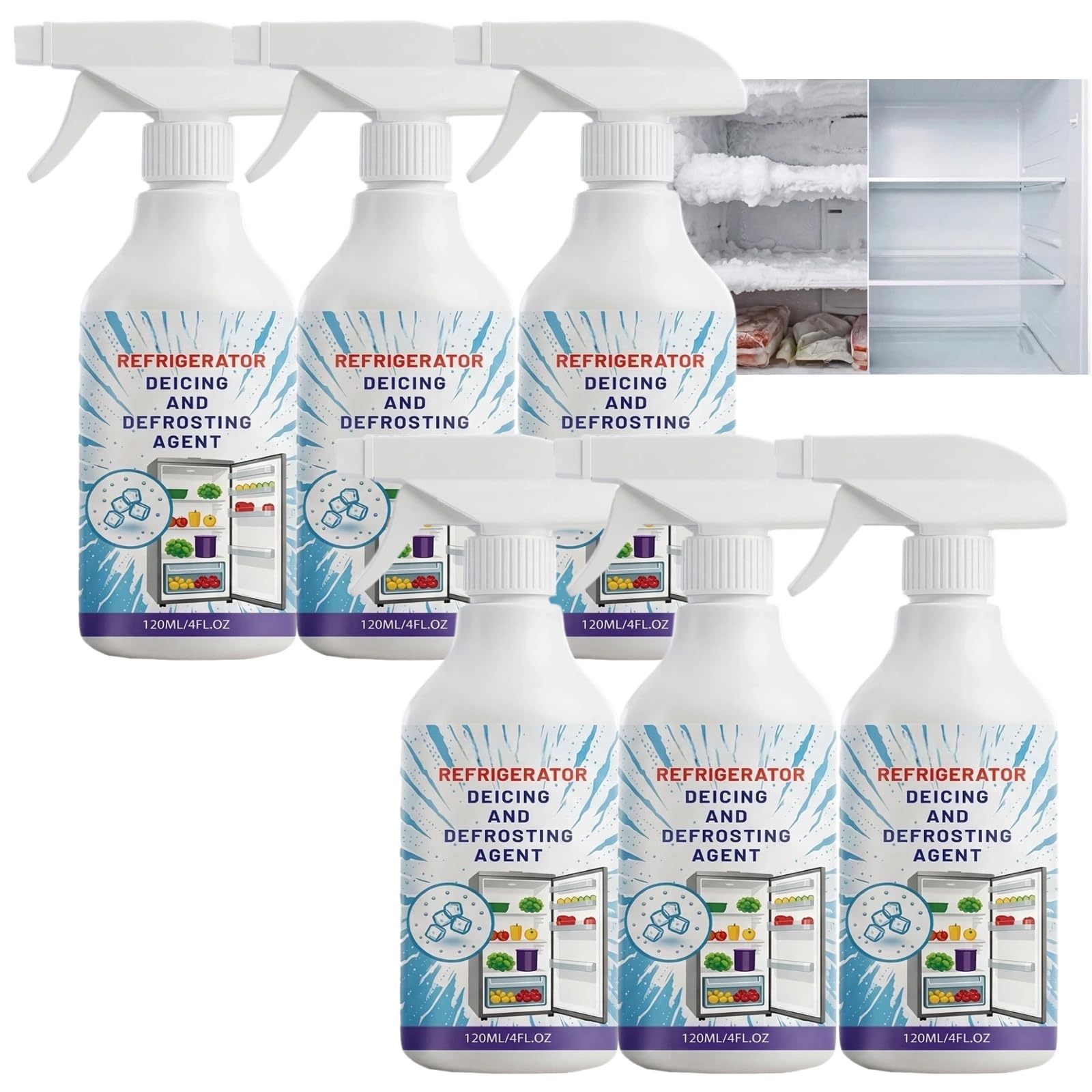 Hochwirksames Abtau- und Enteisungsmittel für Kühlschränke, Gefrierschrank-Eisentfernungsspray, spart Energie und verhindert Gerüche, Küchen-Kühlschrankreiniger-Spray, Schnellabtaumittel (6pcs)