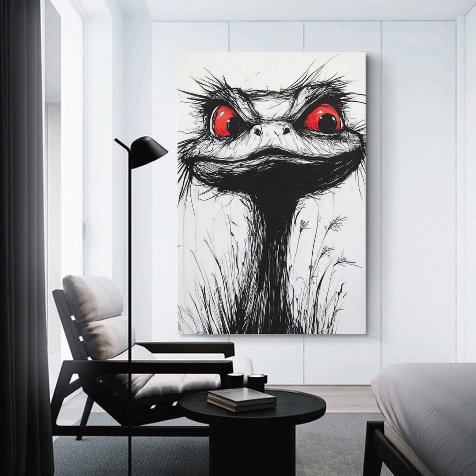 Junmoney Wall Picture Print Ostrich with Red Eyes, 08x12inch(20x30cm), for Entrance Walls, Hall Decor Or Foyers, A Neat Decor Update for Hallways