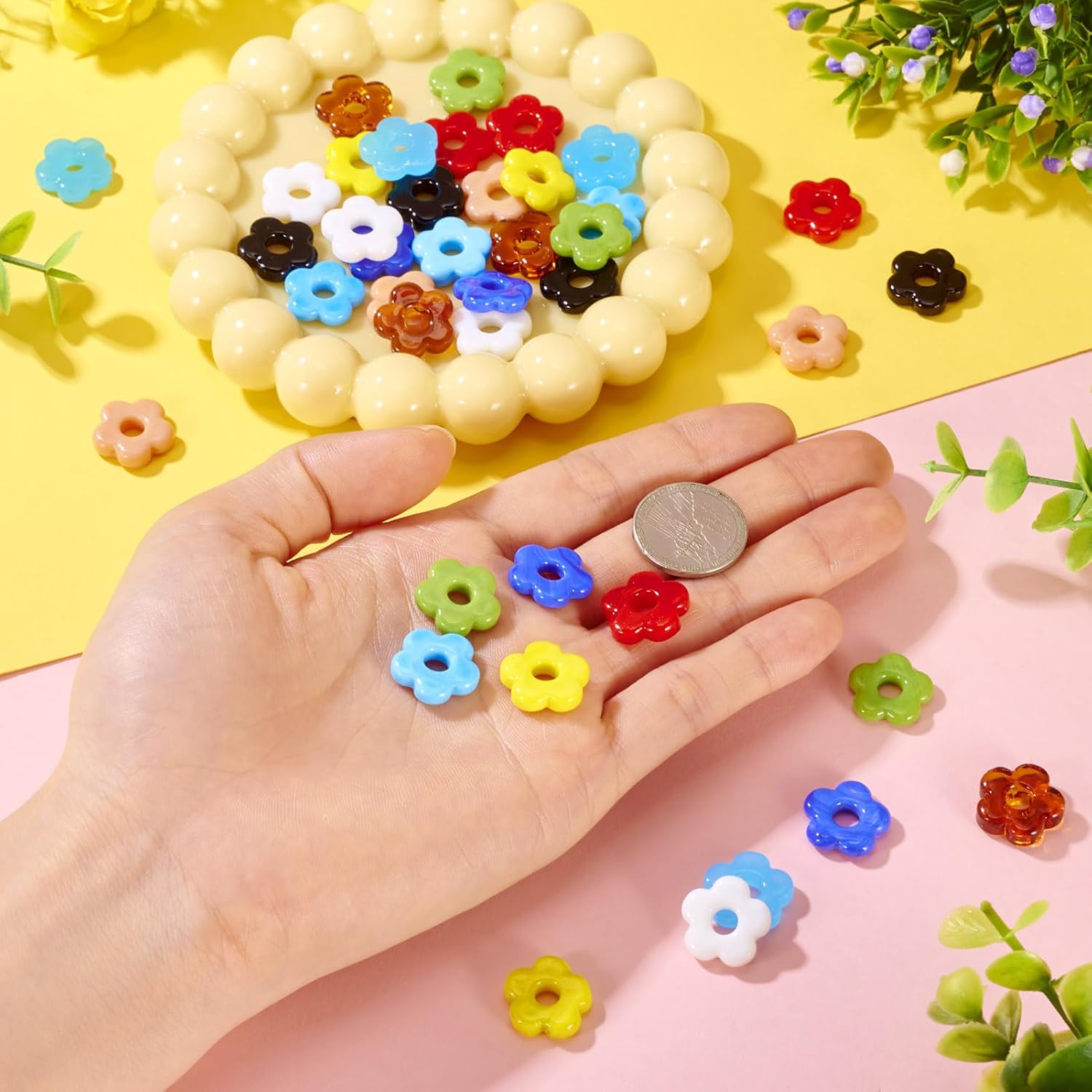 40Pcs Hollow Flower Lampwork Glass Beads Colorful 5-Petal Flower Crystal Beads Cute Blossom Floral Loose Spacer Bead for DIY Crafts Earring Necklace Lanyard Jewelry Making - Image 4