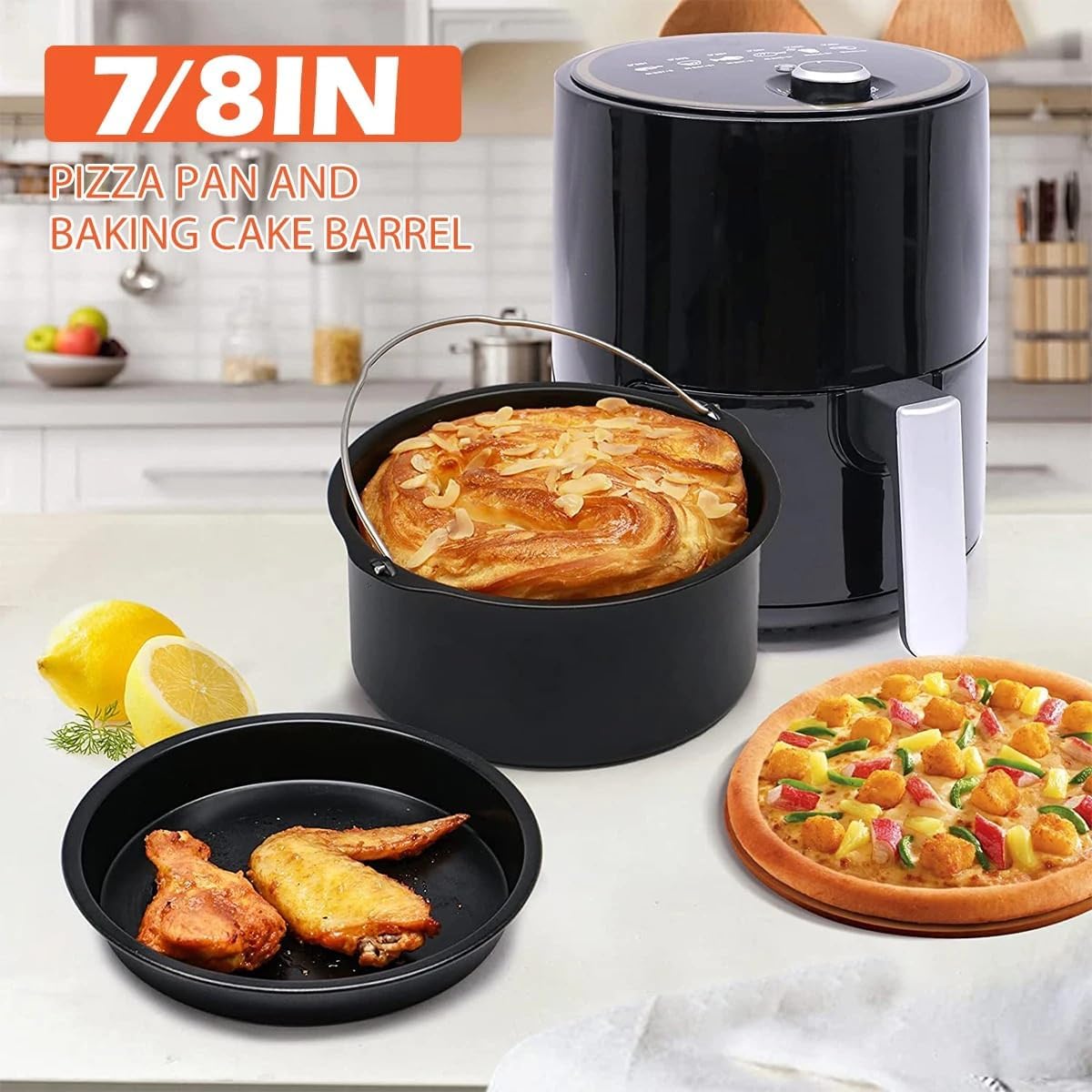 7/8 Inch Round Cake Mold Air Fryer Accessory Non Stick Baking Pan Tray Molds Air Fryer Basket Kitchen Pizza Oven Baking Pans(8 inch)
