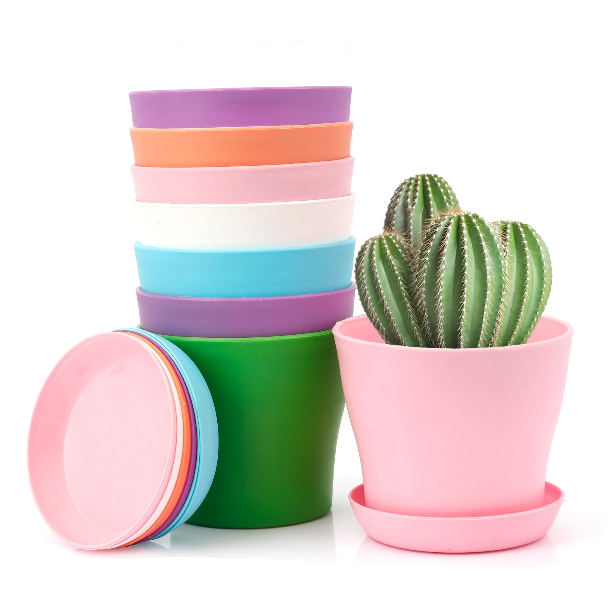 Plant Outdoor, 8 Small Plastic Pots, 10cm Flower Pots, Orchid Pots, Eight Colours, eight