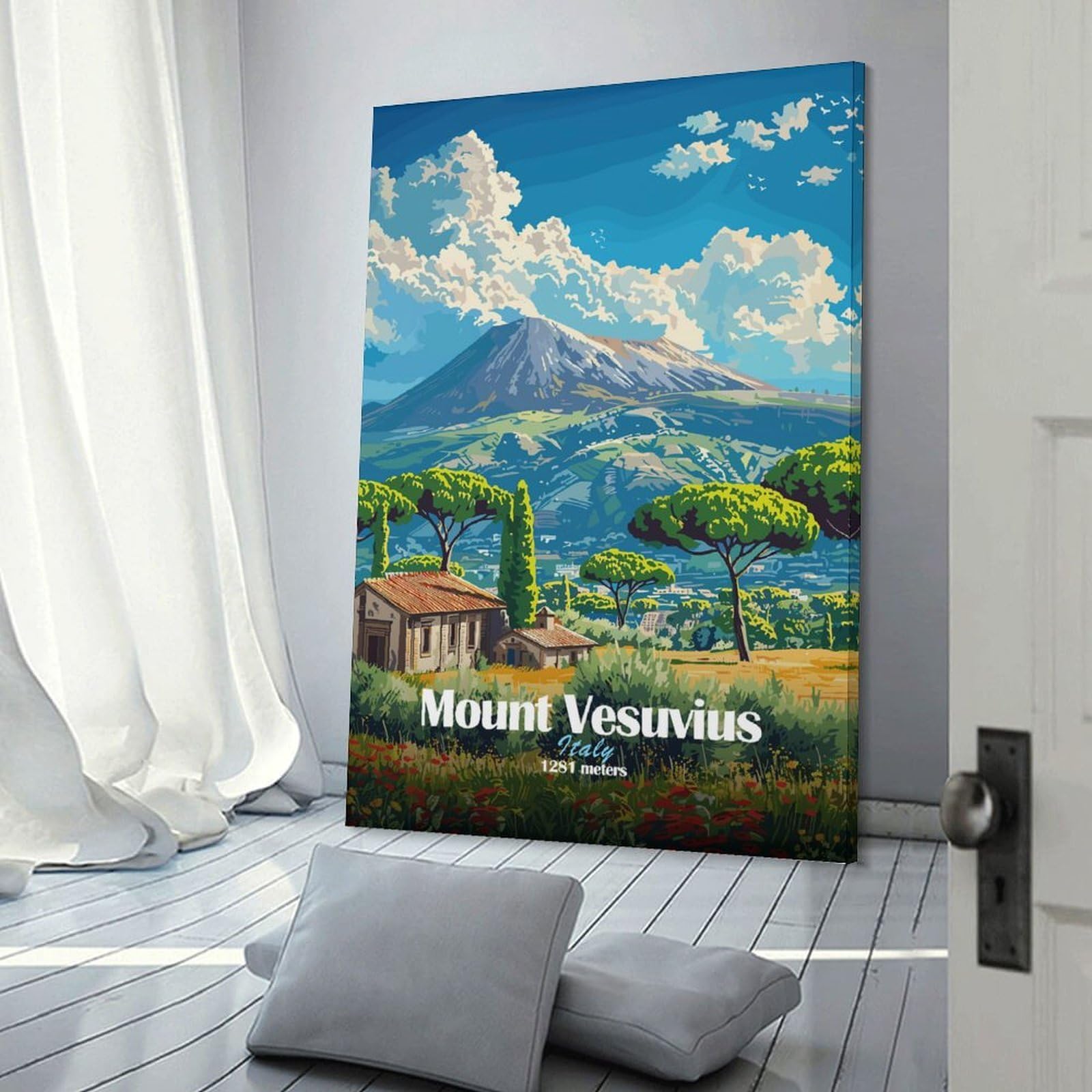 Junmoney Mount Vesuvius Italy Canvas Art Print 20x30inch(50x75cm), for Front Hall, Corridor Or Welcome Spaces, Home Artwork for First Impressions