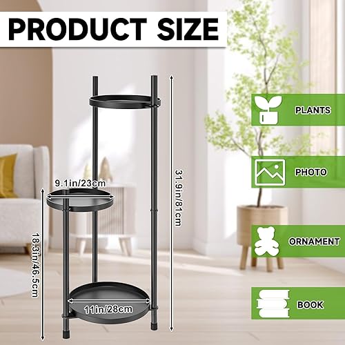 Miniatura 2 de Soporte de metal de 3 niveles para plantas de interior y exterior, estante de flores de esquina resistente para sala de estar, balcón, patio,