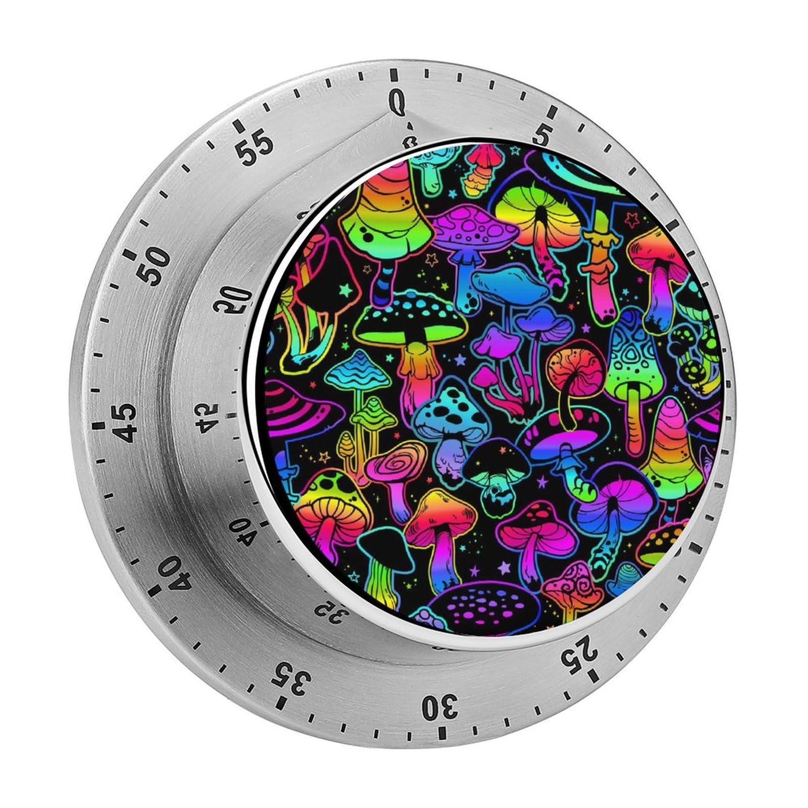 Neon Mushrooms Pattern Colorful Circular Rotating Timer, Suitable for Kitchen and Bedroom