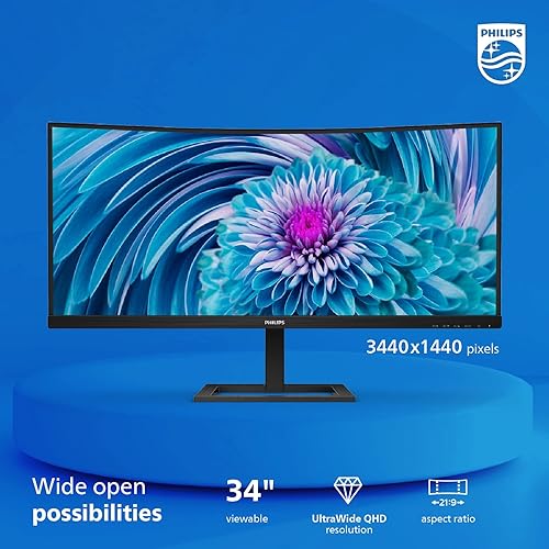 Vista 4 de Philips 346E2CUAE - Monitor curvo sin marco UltraWide QHD de 34 pulgadas 3440x1440, 100Hz 1ms MPRT, sRGB 121%, carga USB-C, MultiView PIP/PBP