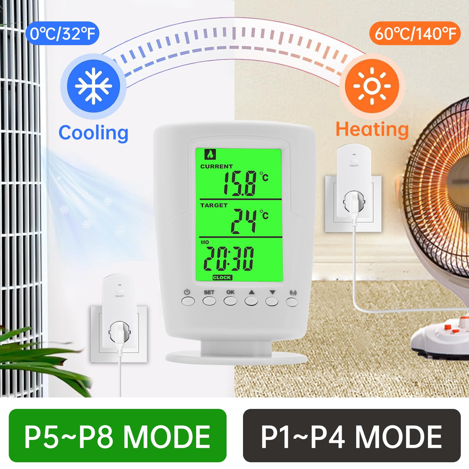 Diymore Controlador de Temperatura Enchufe 230V,Toma de Control de Temperatura Inalámbrica,Termostatos de refrigeración y calefacción