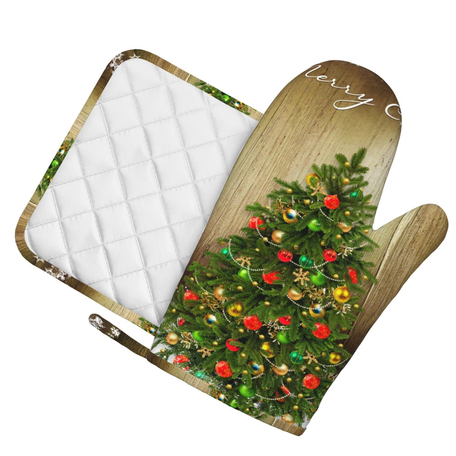 Weihnachtliche Ofenhandschuhe & Topflappen Set – Mit Schneeflocken-Muster, 2-teilig