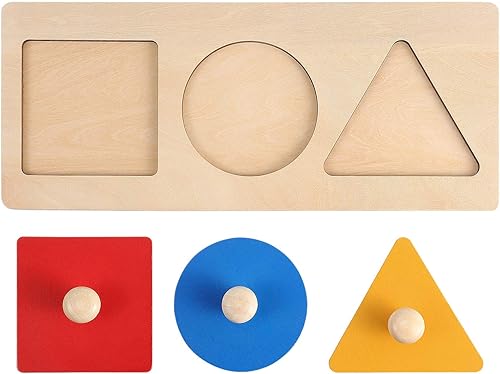 NUOBESTY Rompecabezas Montessori de madera geométrica de madera con forma geométrica Jumbo Knob Puzzle de madera para aprendizaje preescolar