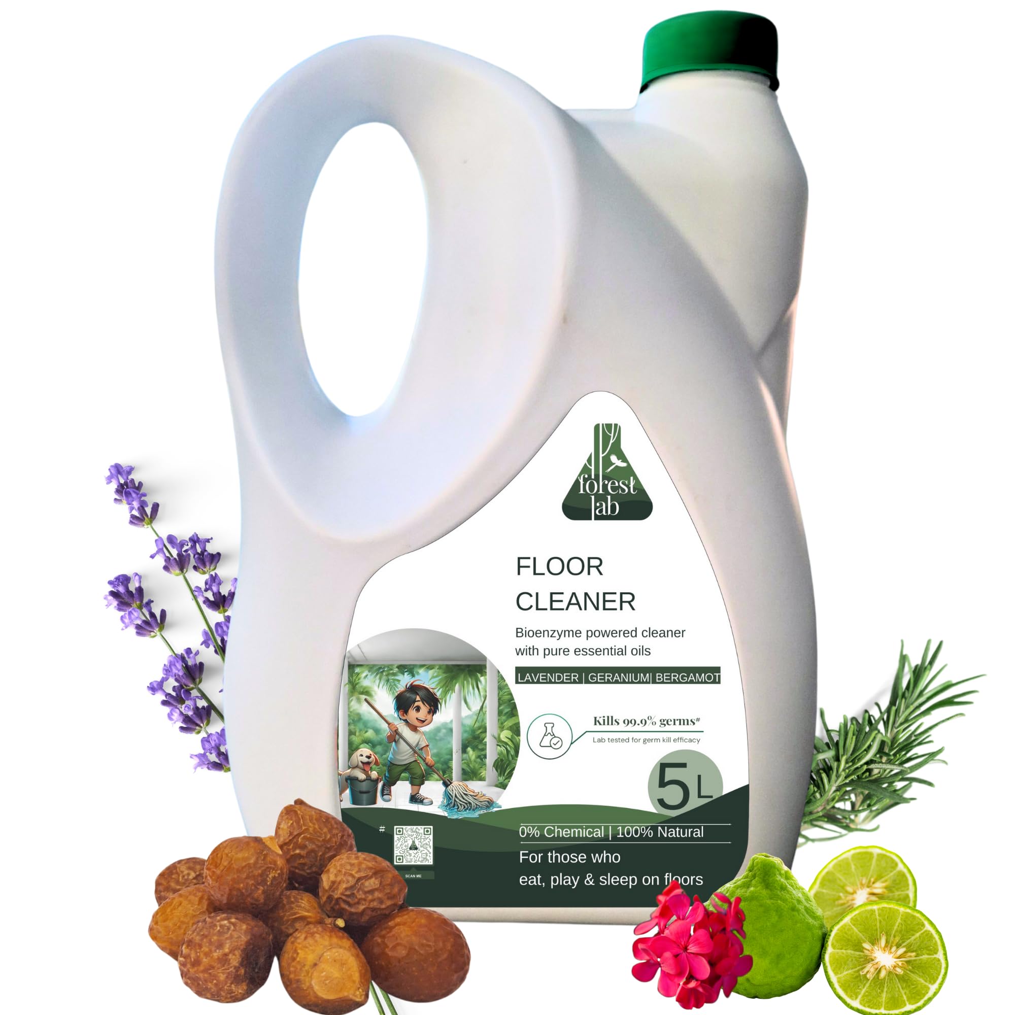 Forest Lab Floor Cleaner| Eco Friendly, Baby & Pet Safe, Non Toxic, Natural & Biodegradable| Herbal Disinfectant| Bio Enzyme, Soapnuts| Cleans Marble Wood Tiles Or Granite (5 Litre)-image-22