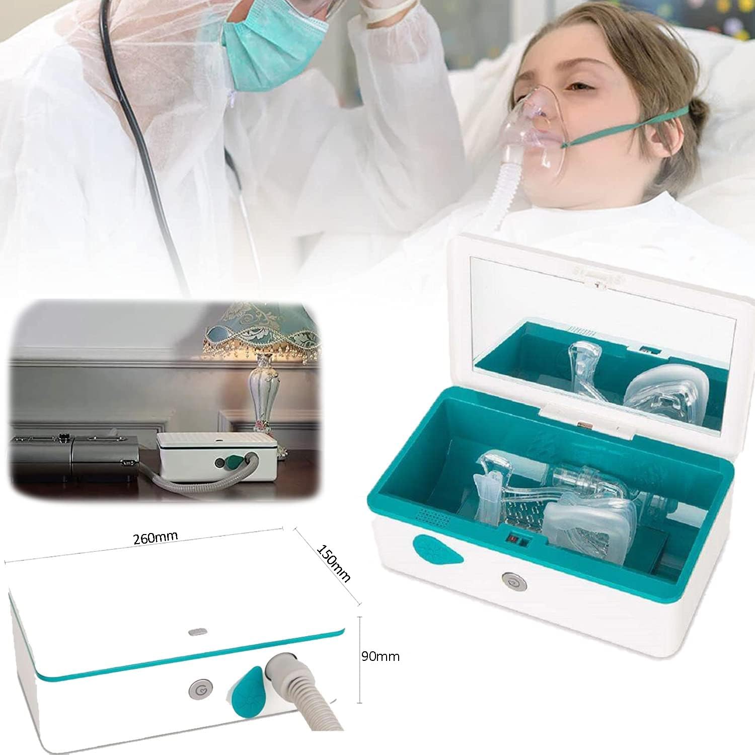 Reiniger und Desinfektionsmittel, UV/Ozon-Dual-Modus-Reinigung, automatisierte Desinfektion für Maschinen, Masken und Schläuche, inklusive 4 Adaptern