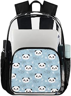 Pandas mochila transparente para uso pesado, mochila transparente impermeável panda fofo mochila PVC transparente com alça de ombro reforçada para escola, trabalho, viagens, Multicor
