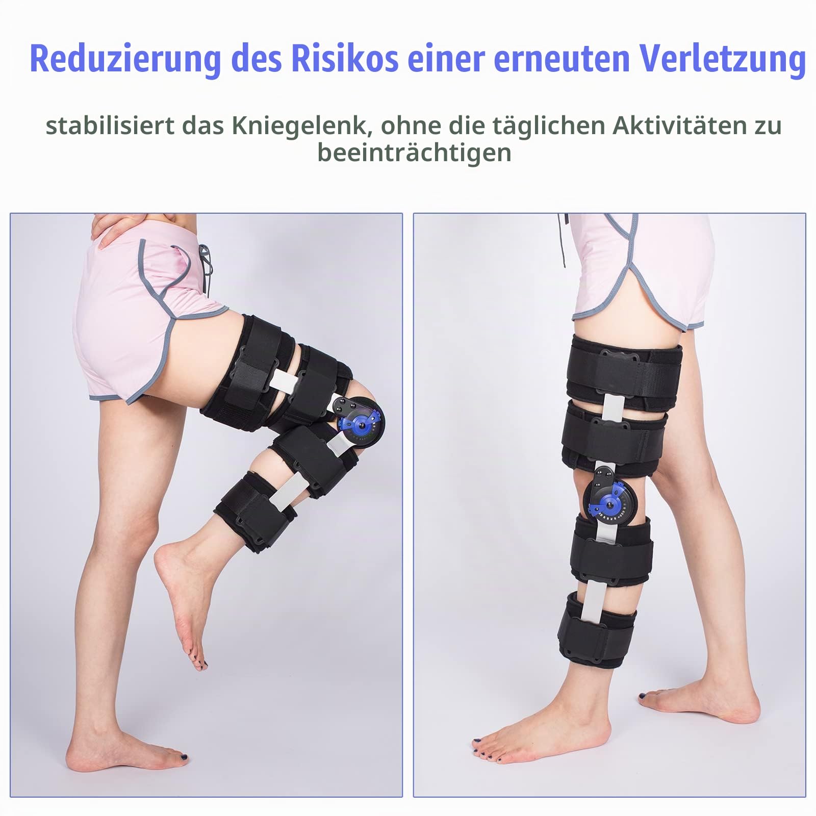 Knieorthese Verstellbare Knieschiene Stabilisierung ROM Post-Op Knie-Wegfahrsperre Verstellbare Knie-Wegfahrsperre mit seitlichen Beinstabilisatoren für Meniskusrisse (Zusätzlicher Schultergurt)