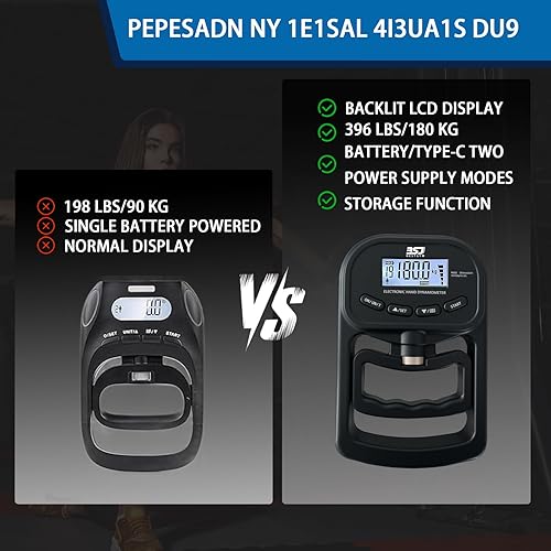 Miniatura 9 de Entrenador de fuerza de agarre de mano, dinamómetro de agarre de mano de 396 libras396.8 lbs con pantalla LCD, ideal para deportes, escuela y uso