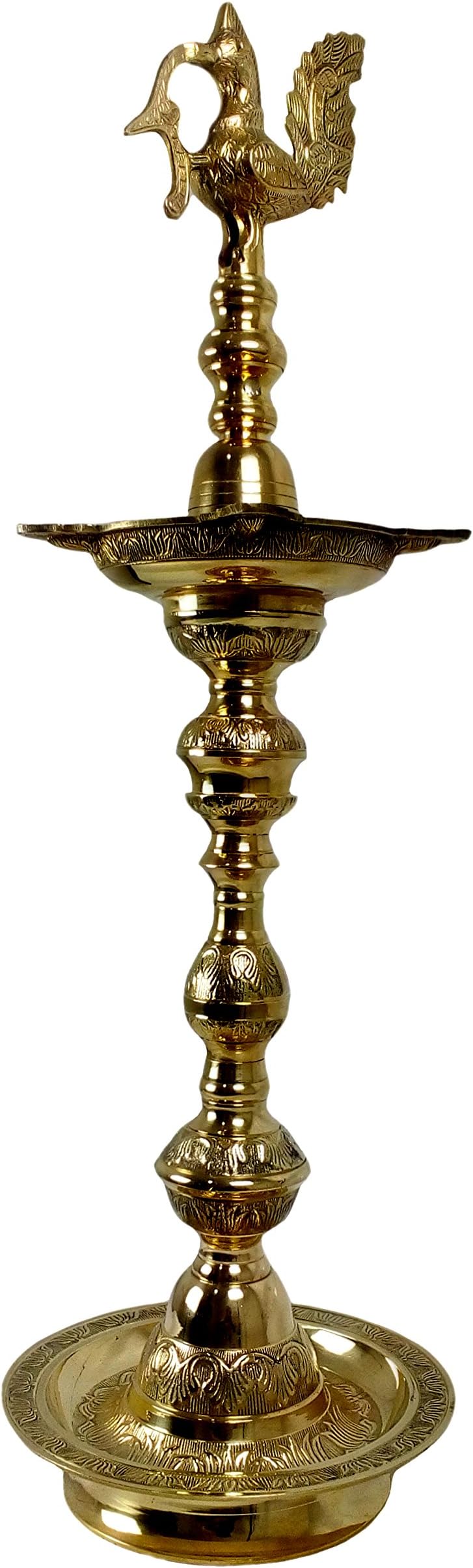 Myesha Swadeshi Ethnic Brass Peacock Diya Vilakku Deepam Stand, 2ft Tall (Gold, SW0003)