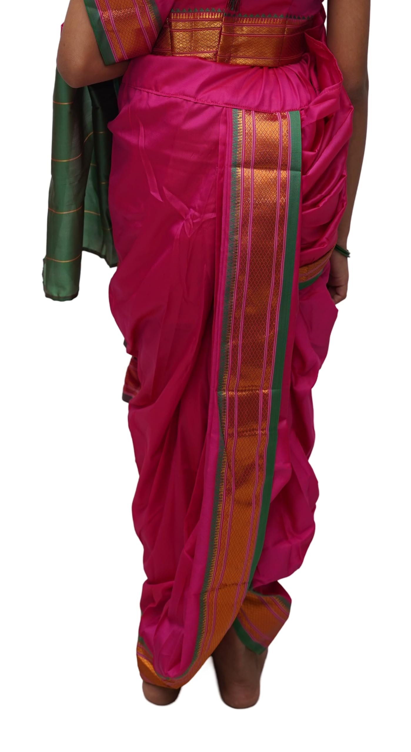 Luster Shahi Mastani Nauvari saree for kids/girls Ready-to-wear with a stitched blouse, Traditional Maharashtrian Marathi saree, for School program ganpati pujas festival (Pink, 12-18 Months) 4