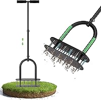 Seasky Manual Lawn Aerator with Dual-Layer Spring, 15 x 3-Inch Steel Spikes, Padded T-Handle & Wide Foot Plate for Easy Yard Soil Aeration
