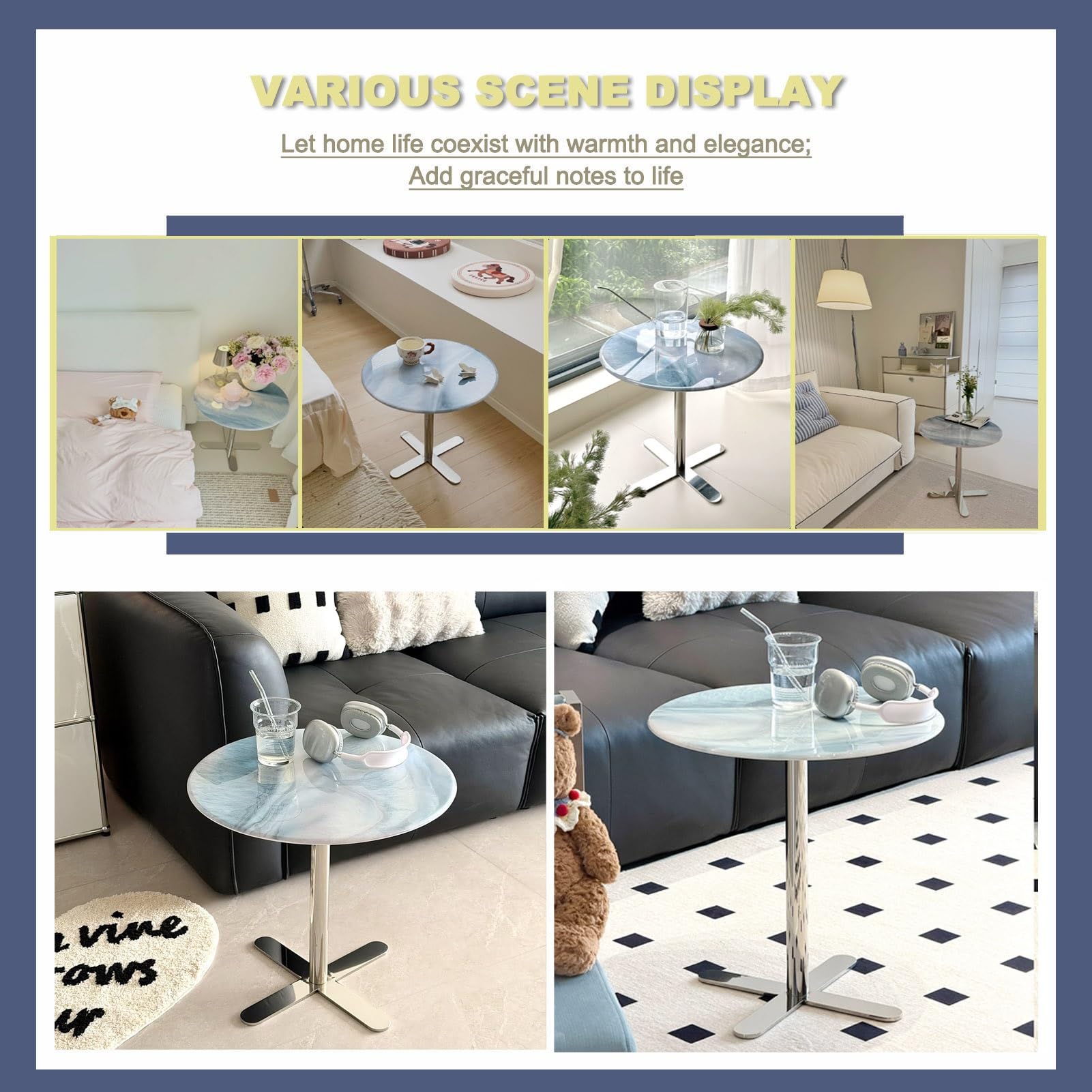 Mesa de cóctel de Bar Mesa de Bebidas de café Mesas auxiliares con Base de Acero Inoxidable, Mesa de Comedor Mesa de bistró de fácil Montaje para Espacios pequeños(Azul)