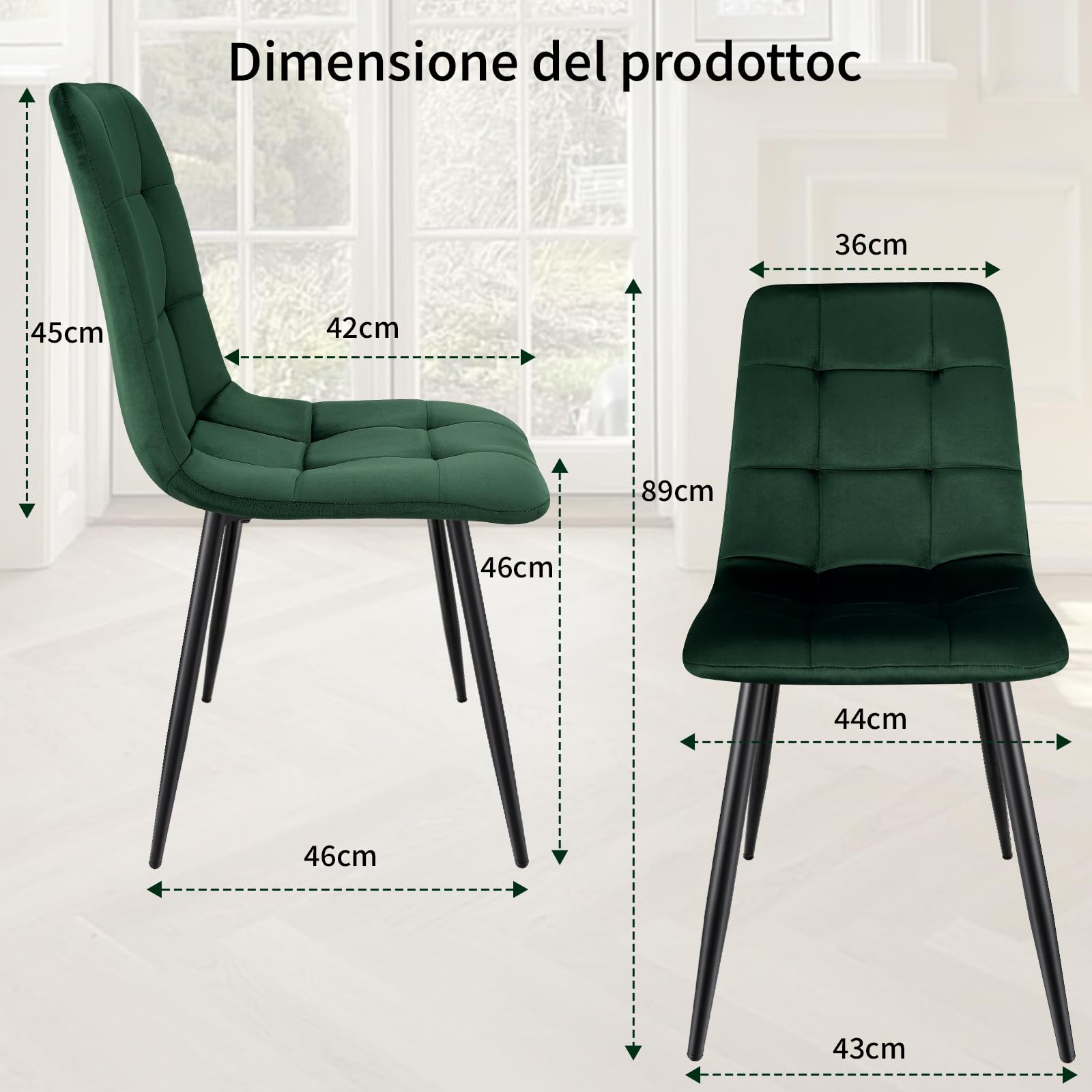 JIJIAN Set 2 Sedie da Pranzo, Sedie da Cucina in Velluto, Verde Scuro