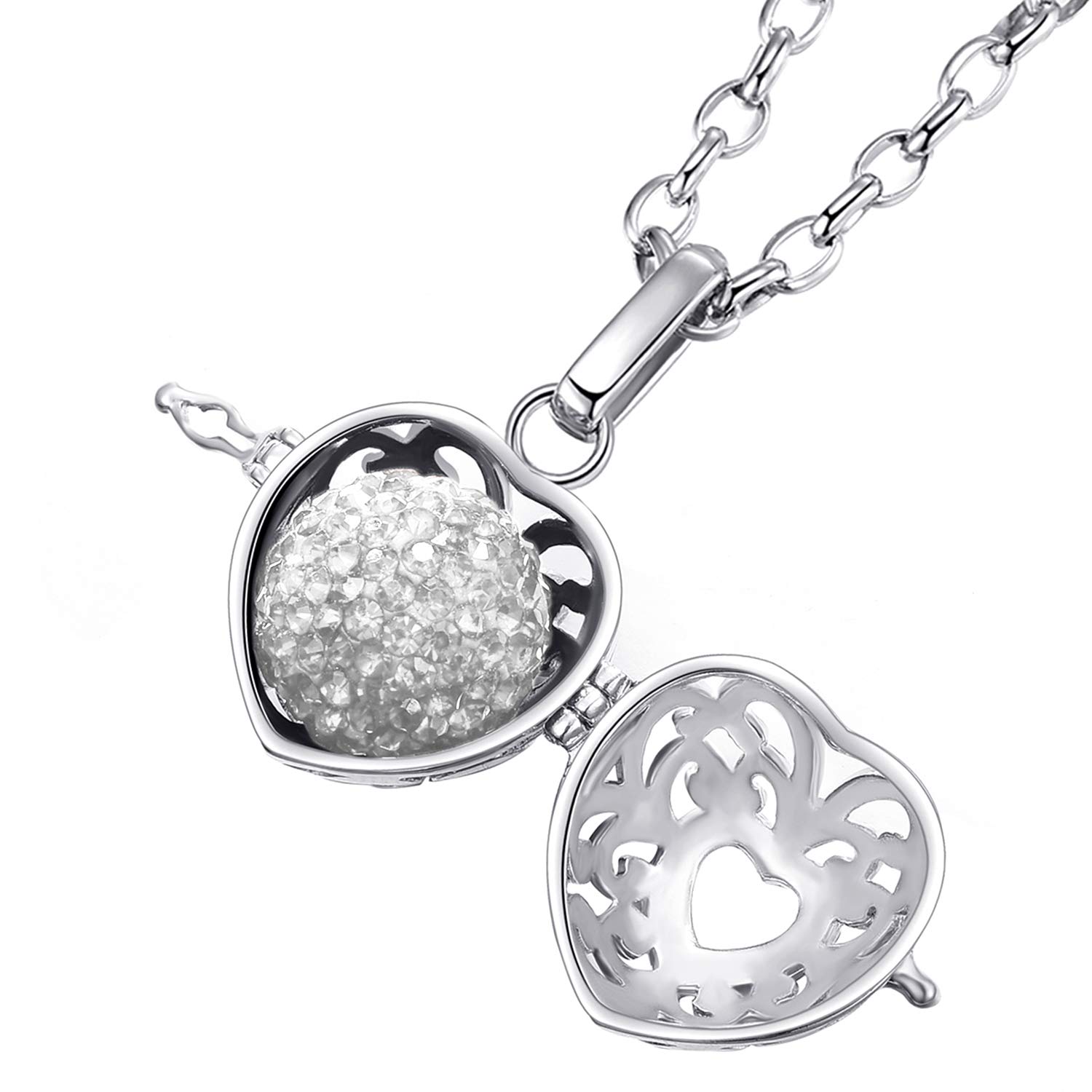 Morella Catenina Donna Angelo Custode in Acciaio Inox 70 cm con Ciondolo Cuore-Amore e Sfera zirconi Bianchi Ø 16 mm in Sacchetto di Velluto