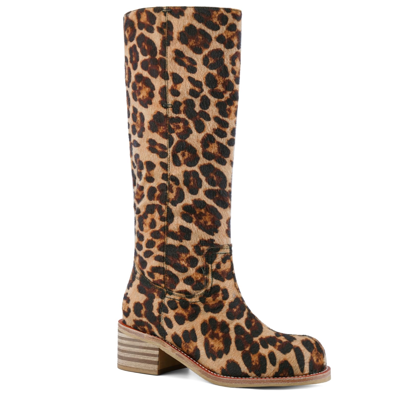 UBWDU Womens Knee High Boots Chunky Block Heel Long Boots Square Toe Low Heel Boots for Women