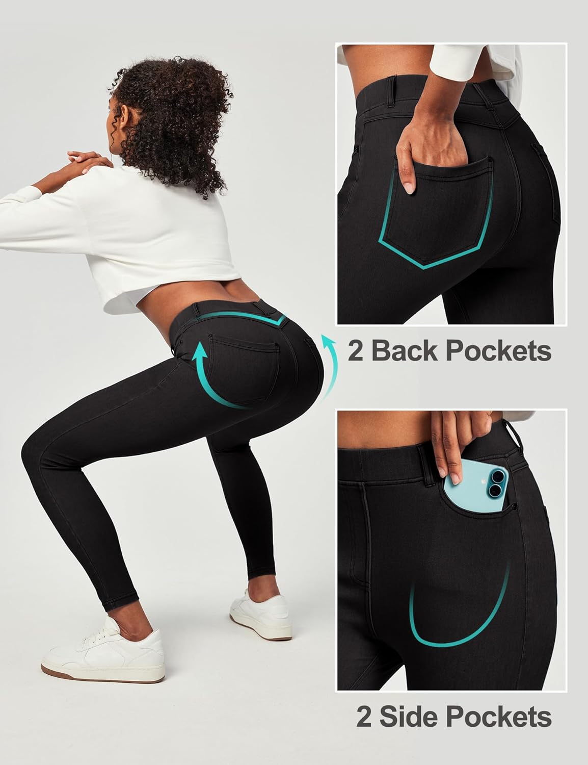 IUGA Jeggings for Women Tummy Control Stretchy Jeans for Women High Waisted Pull on Skinny Jean Leggings with Pockets Trendy - Image 4