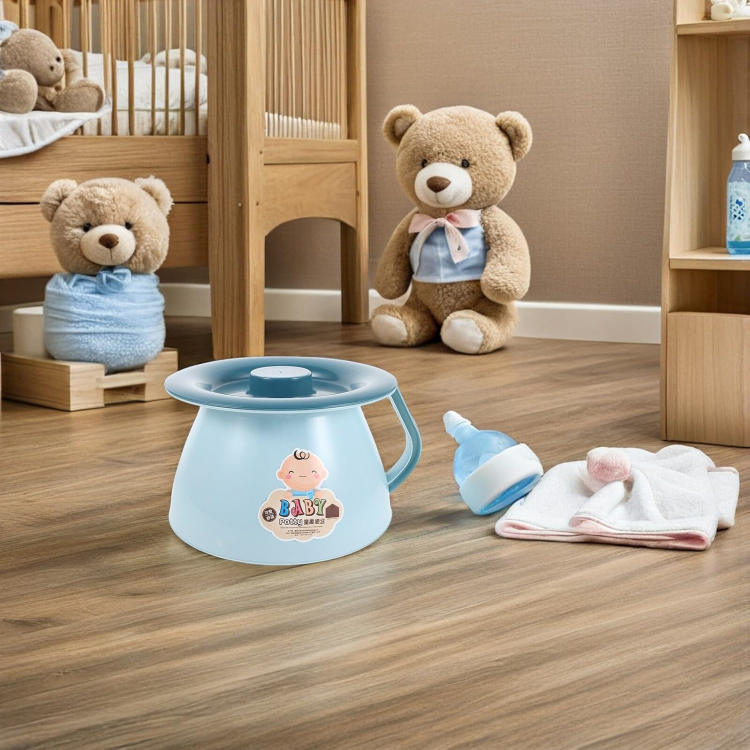 Totority Portable Potty with Lid, Blue Training Urinal Pot for Travel and Camping, Bedside Pee Bucket for Boys