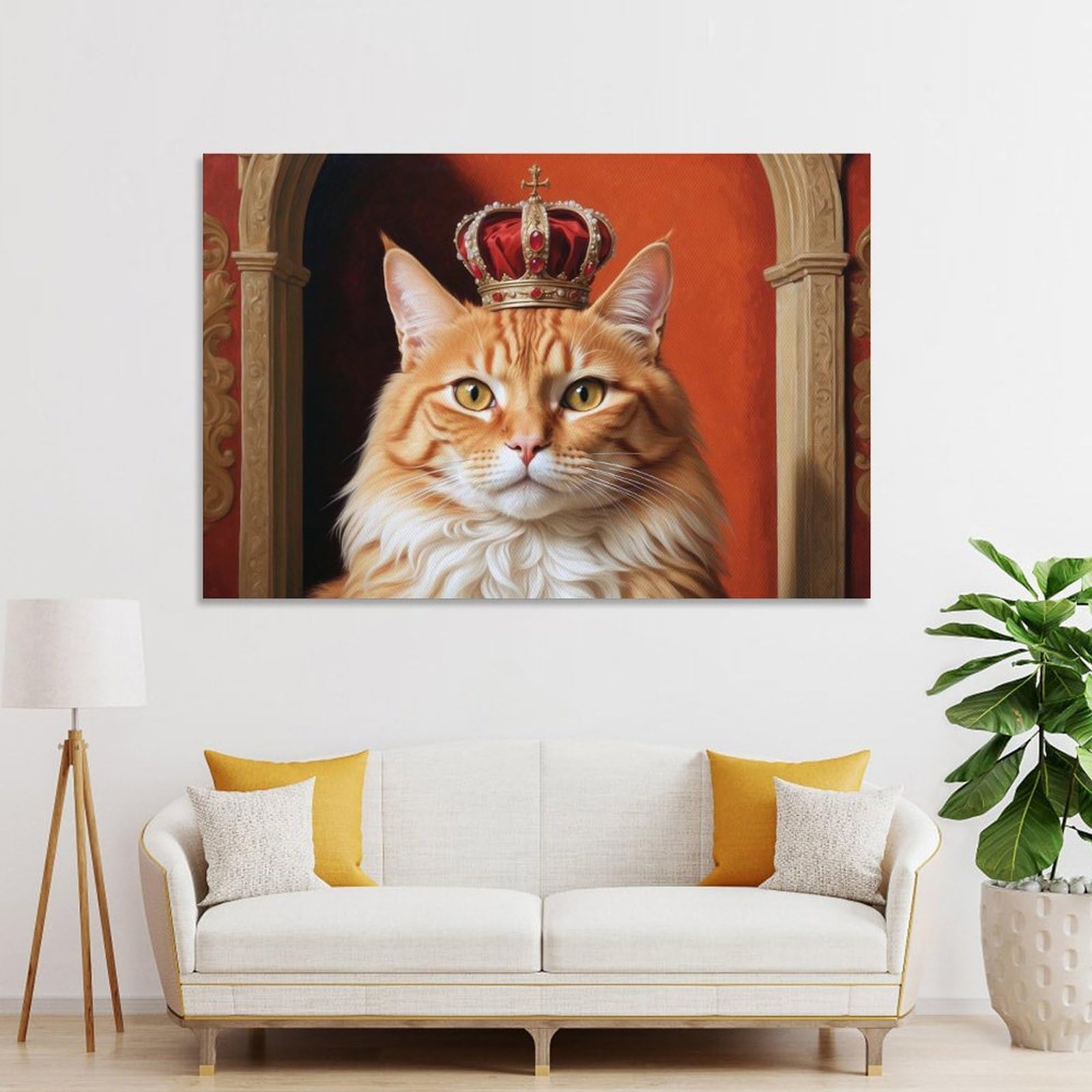 Junmoney Unframe-Style-4 Wall Art Print Regal Cat Portrait With Crown, 16X24inch(40X60cm), For Picture Wall Styling In Lounge Or Bedroom, Wall Decor Suited To Curated Displays