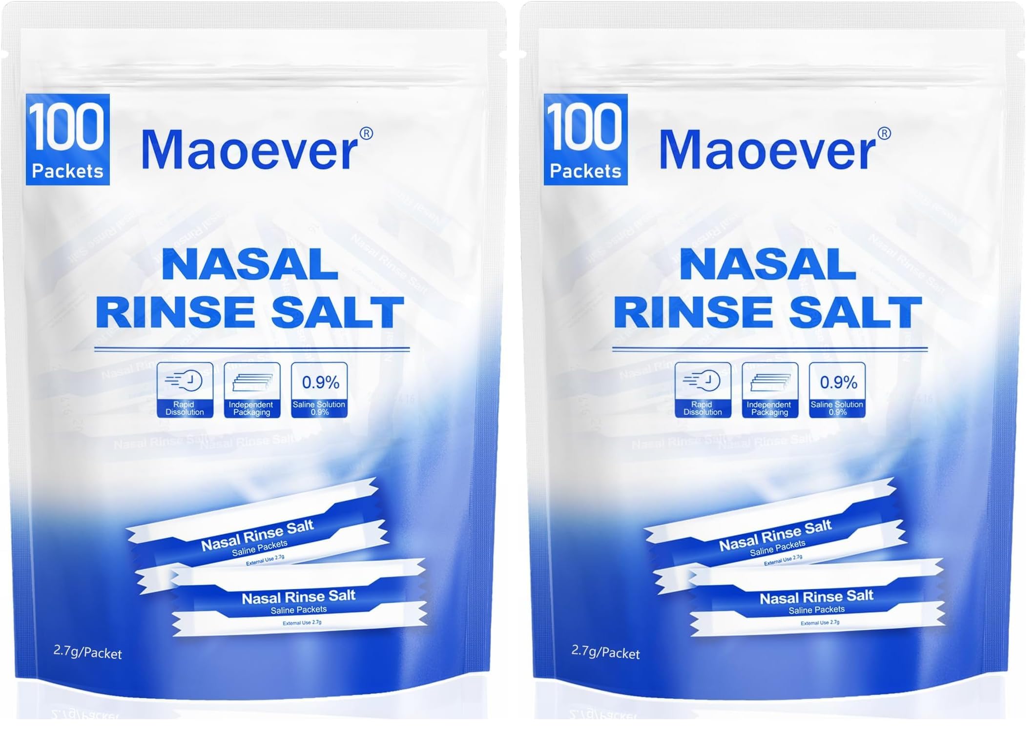 MAOEVER Neti Pot Salt Packets - 100 Individually Wrapped Saline Packets for Nasal Wash | Neti Pot Refill Kit| Effective Nasal Irrigation | Sinus Care | Nasal Cleansing Solution (Pack of 2)