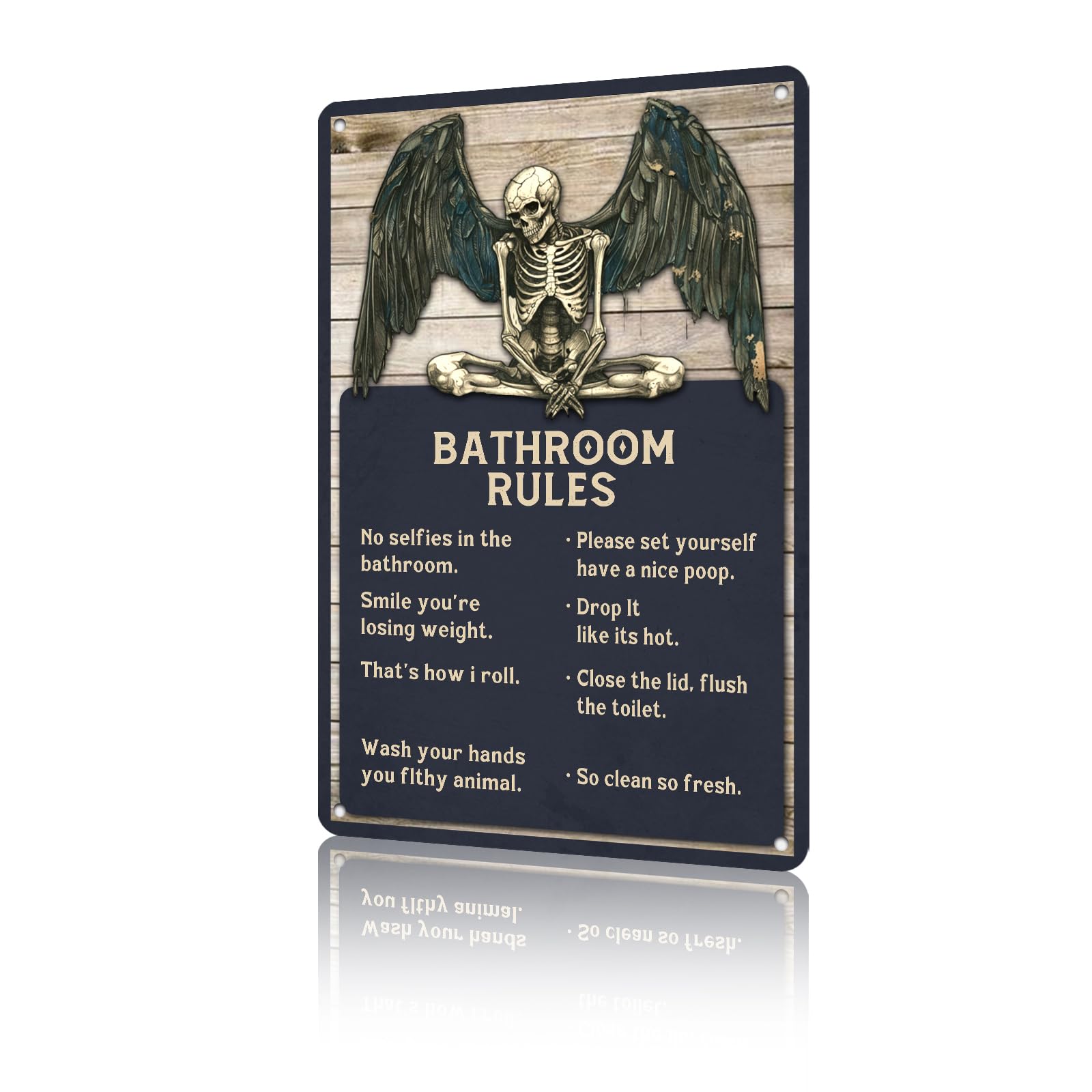 Anceky Sign Skull Bathroom Rules Metal Tin Sign Funny Wall Decor for Backyard Outside Home Bedroom Kitchen 12×8 Inch