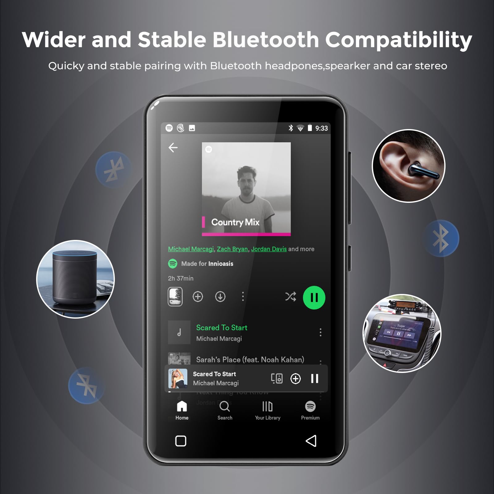 Innioasis 80 GB Reproductor MP3 con Bluetooth y WiFi, Reproductor de música Mp3 y Mp4 ave Spotify, Kids, Tidal, Deezer, Reproductor de vídeo con pantalla táctil de 4 pulgadas, 1080 P(negro)
