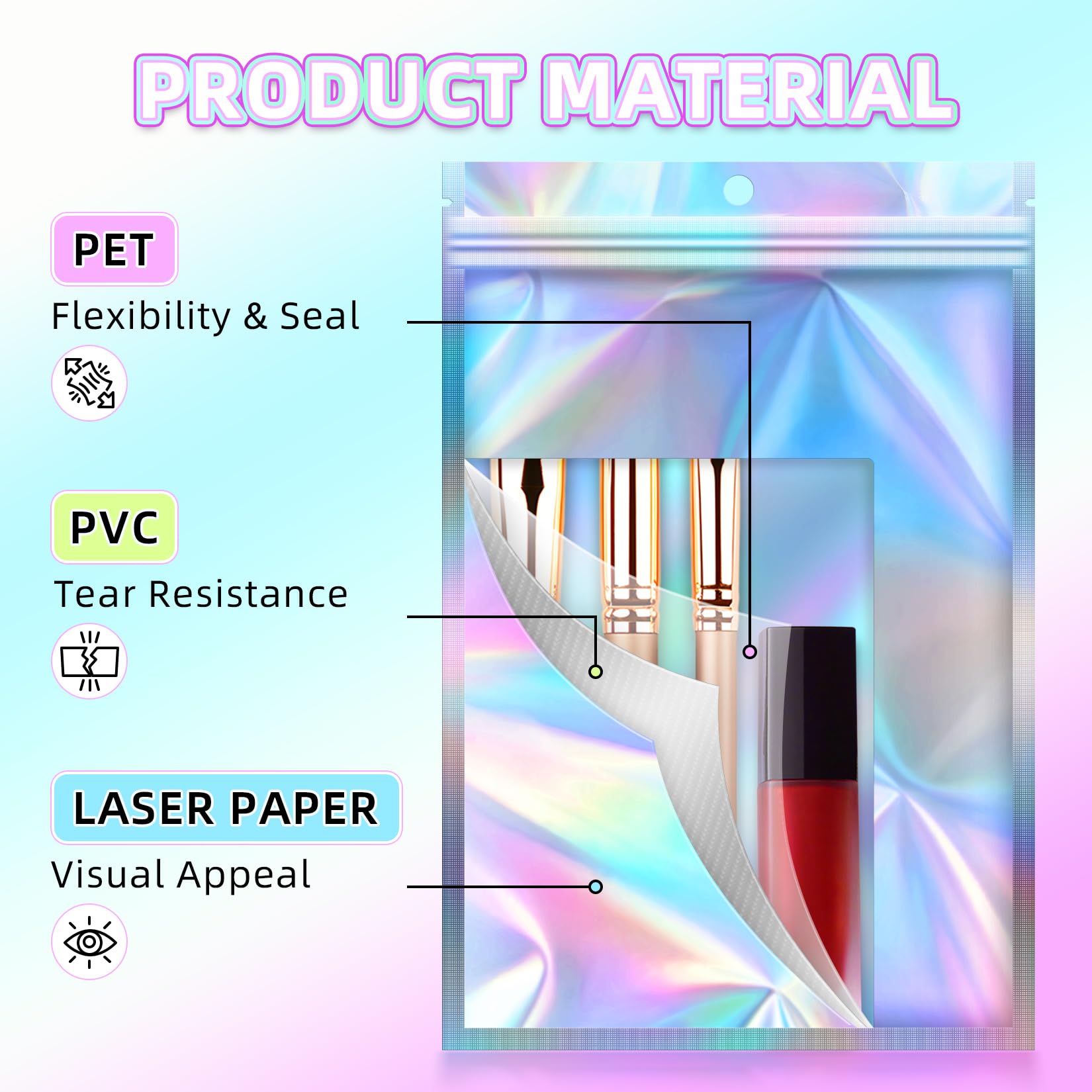 JETMORE Sacchetti in mylar, 200 sacchetti richiudibili, 14 x 20,3 cm, borsa olografica per forniture per ufficio, materiali artigianali, piccola borsa per cartoline, imballaggio dispensario di