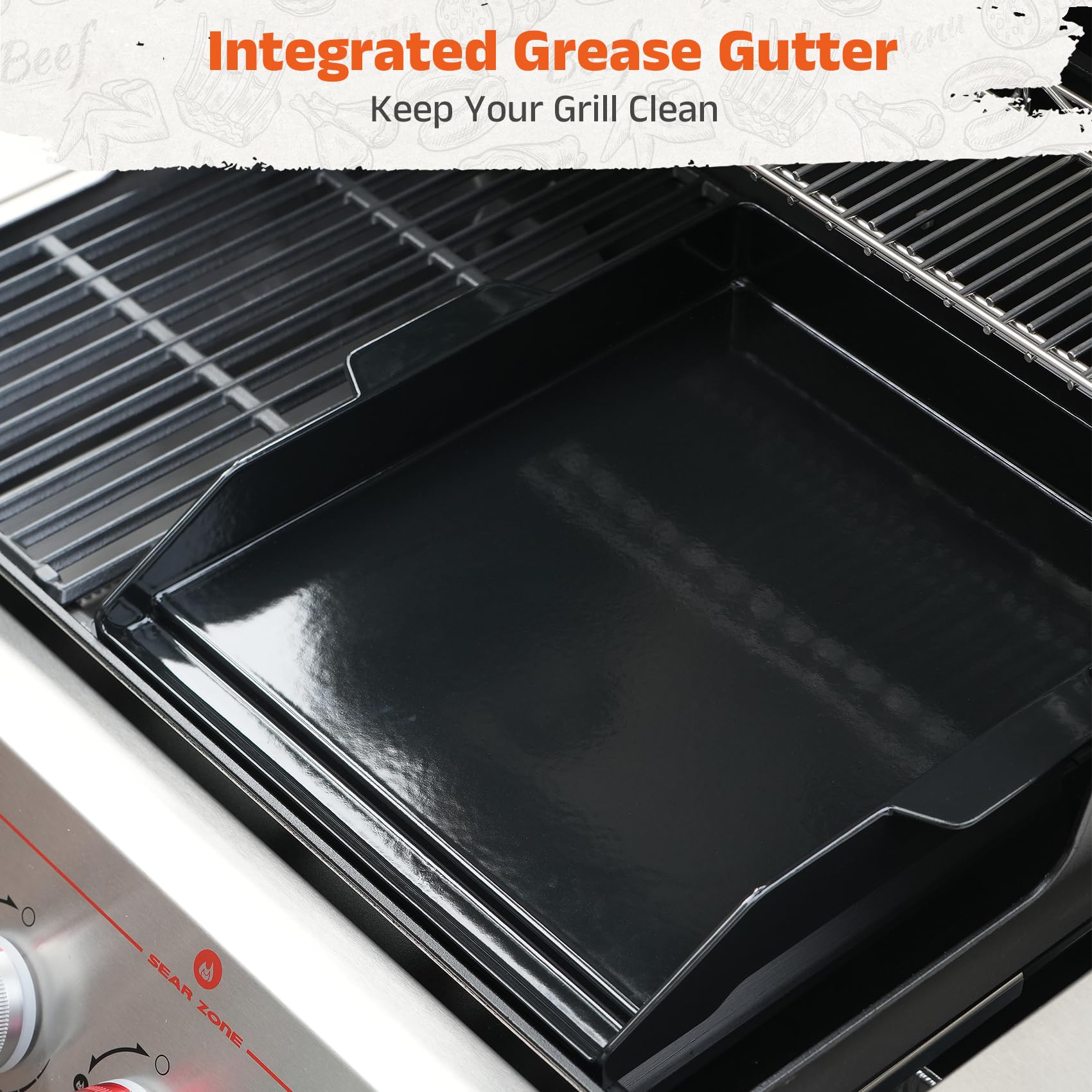 onlyfire Plancha de Hierro Fundido para Barbacoa, Plancha Universal con Soporte Ajustable para la Mayoría de Las Barbacoa de Gas, Esmaltada, Placa con Asas para Barbacoa Weber, Enders