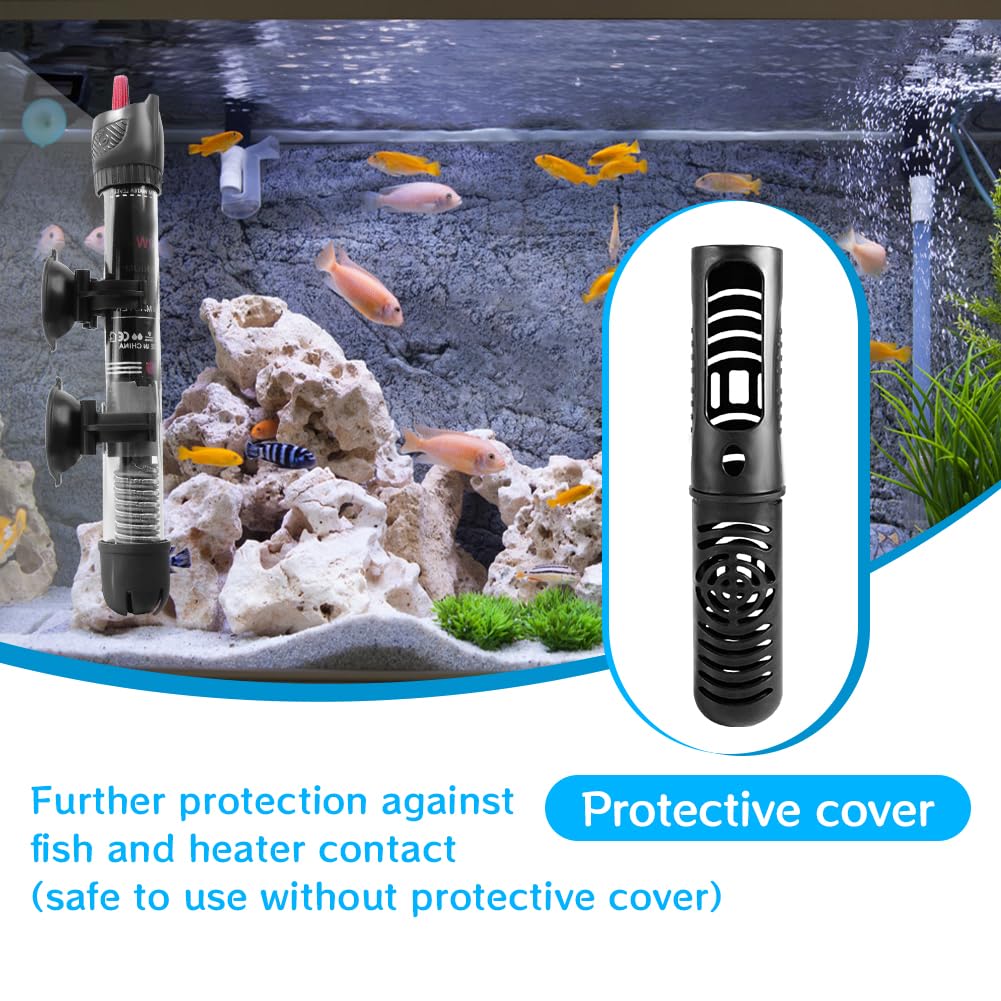 Riscaldatore Acquario 50W Per 60 Litri - Termostato Regolabile 20-34&deg;C, Vetro Antishock, Con Ventose