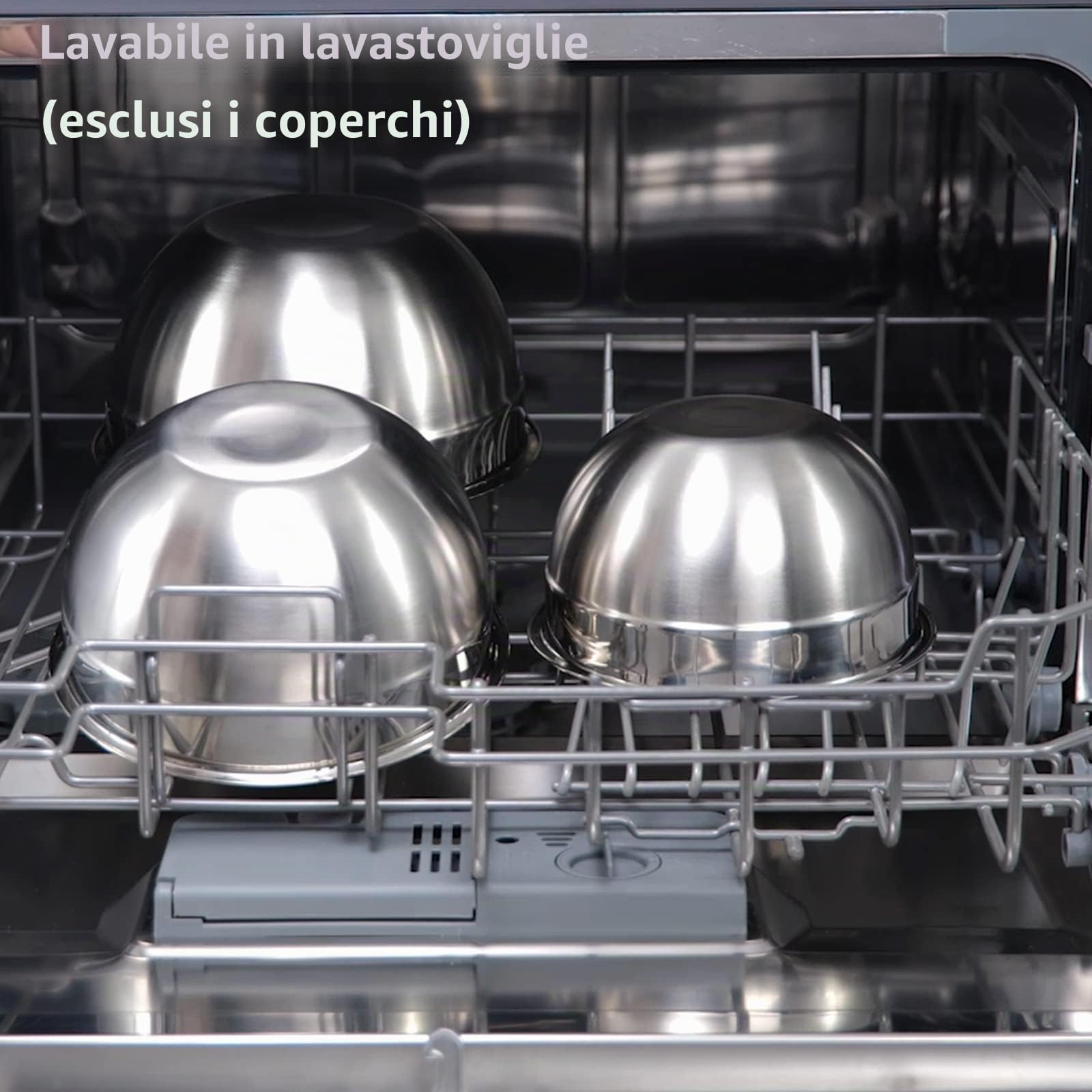 Luvan 18/10 304 - Set di 6 ciotole in acciaio INOX (0,96,1,45,1,8,2,5,3,2,4 litri), con coperchi ermetici, per riporre lo spazio, coperchi senza BPA, ideali per mescolare, cuocere e preparare