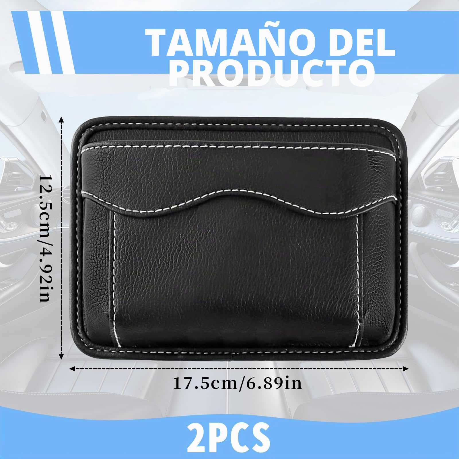 2 Piezas Organizador lateral para asiento de coche, mini organizador de piel, bolsa lateral de almacenamiento para asiento de coche, adecuado para Móviles, Llaves, Paquete de Tarjetas y Piezas