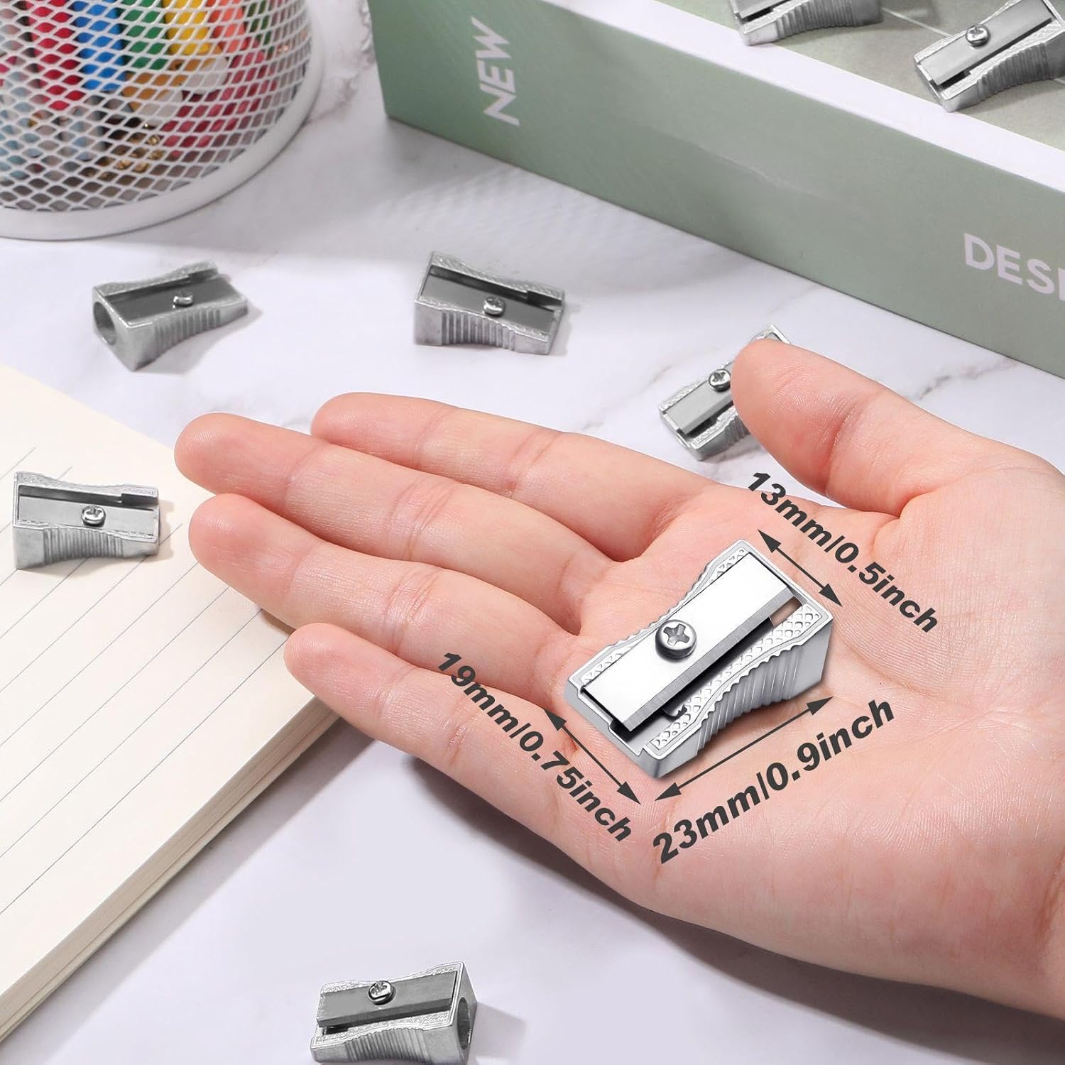 Fumete 144 Pcs Metal Mini Pencil Sharpeners Bulk Handheld Metal Pencil Sharpeners Single Hole Aluminum Alloy Manual Sharpener Bulk for School Office Stationery Classroom Supplies
