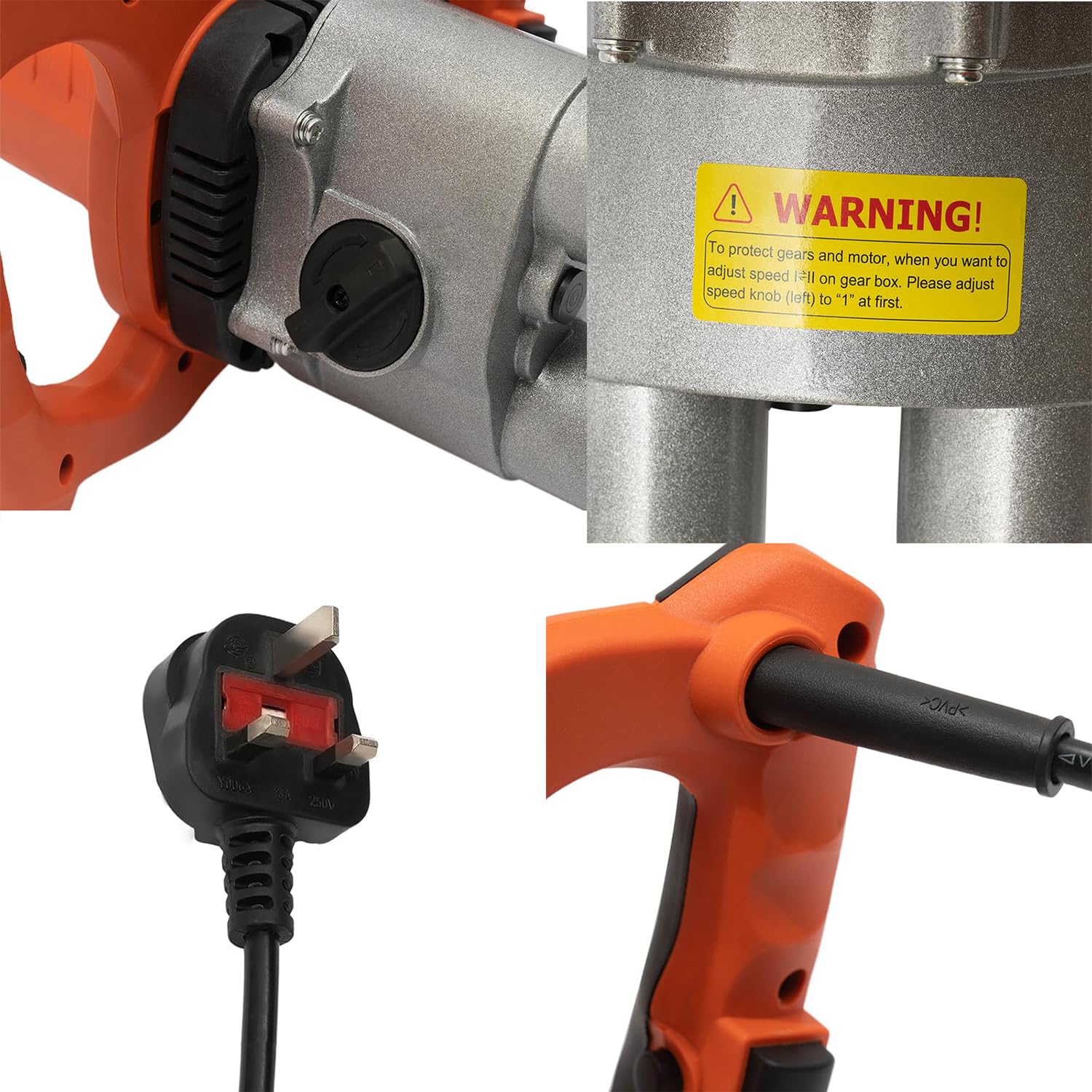 Mezclador de cemento de mano de 1800 W, mezclador de paleta portátil con 2 ajustes de velocidad y varilla doble para mortero, hormigón, mezcla de pintura