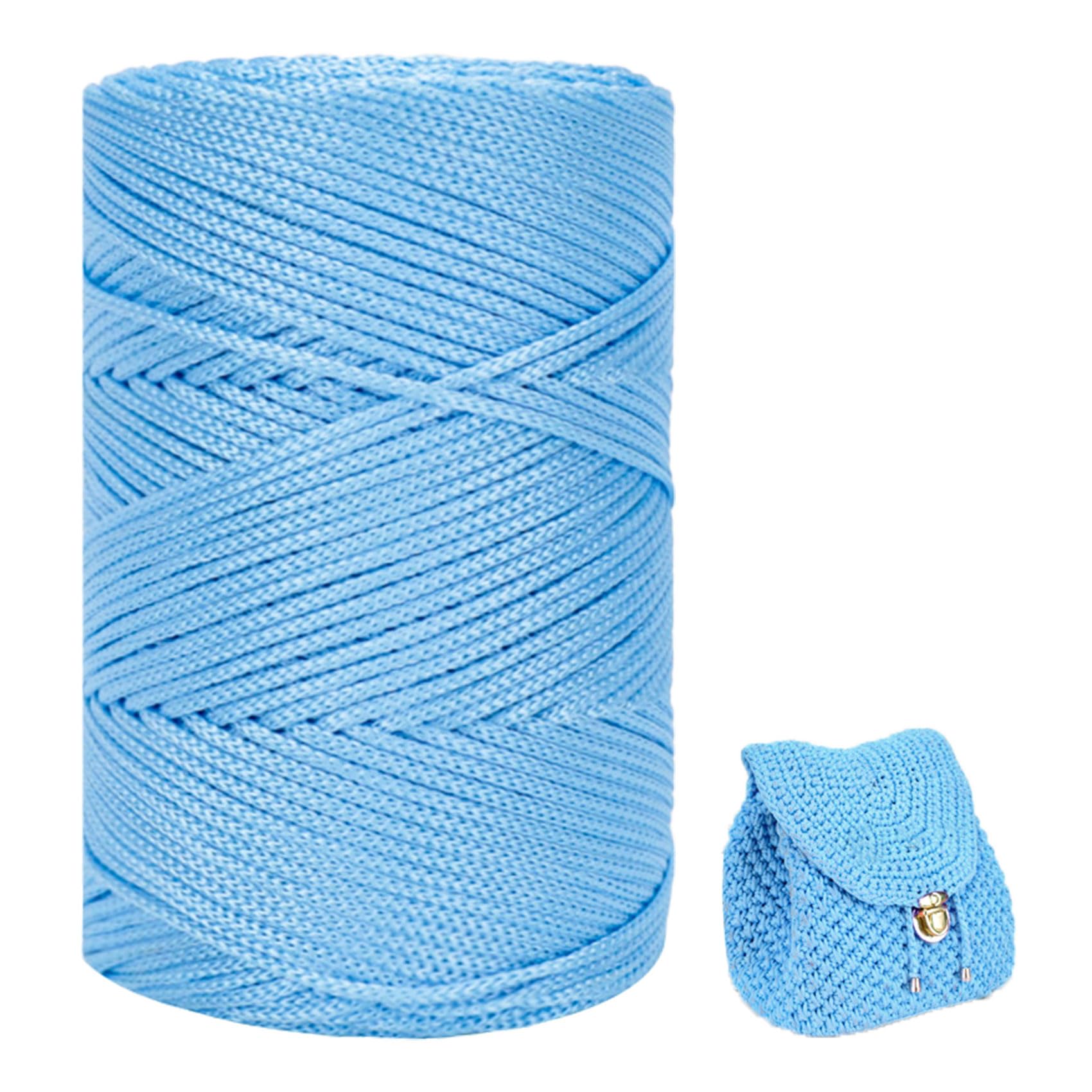 Polyester Yarn 3 mm x 225 m, Macrame Yarn 3 mm, Macrame Band, Polypropylene Yarn, Braided Macrame Cord Colourful, Yarn for Crochet for Knitting, Decoration, DIY Crafts (Light Blue)