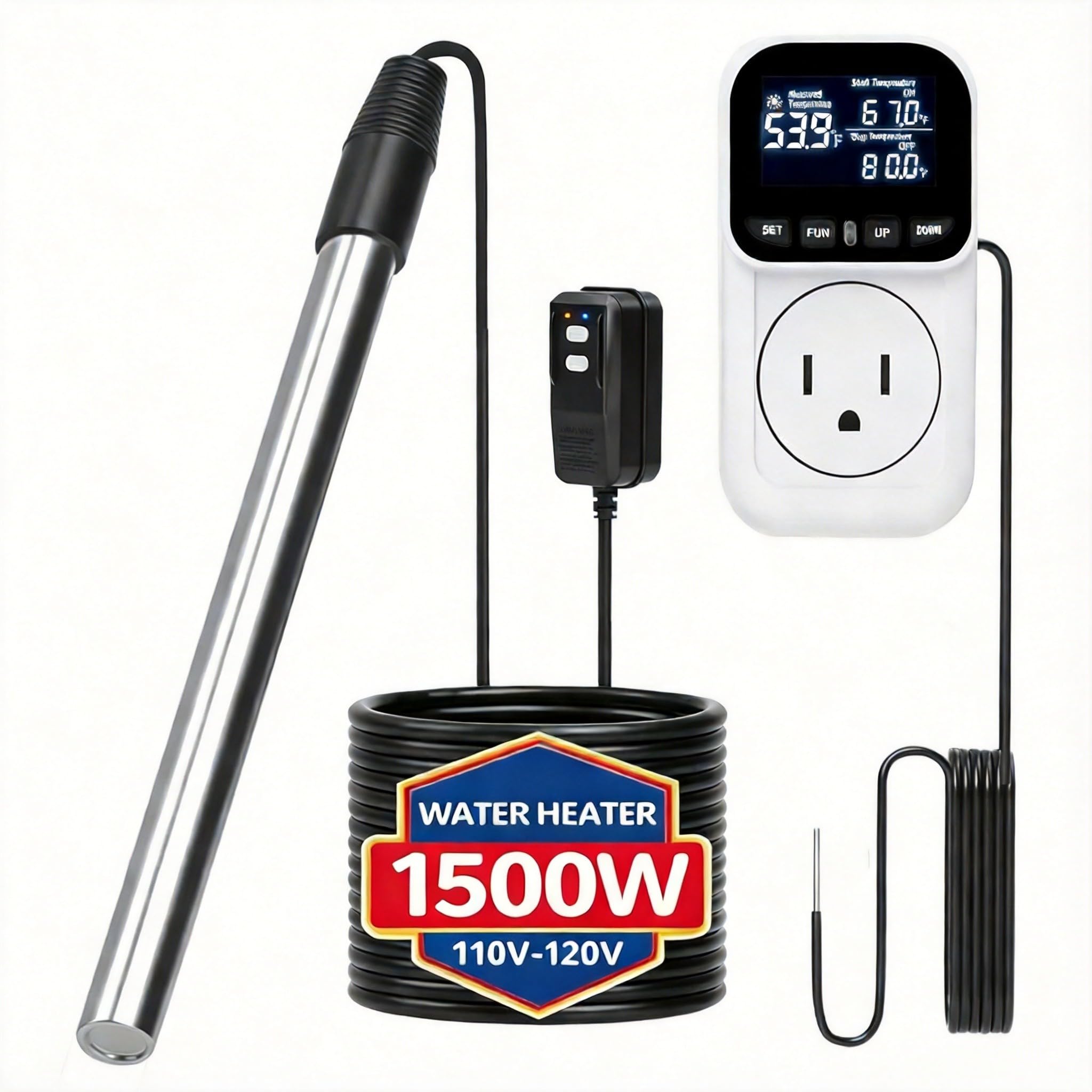 Photo 1 of 2000W Immersion Water Heater, for Home SPA & Small Pool Bathtub Heater, Stainless Steel Submersible Immersion Heater with GFCI & Thermostat, for Inflatable Hot Tub, Small Above Ground Pool