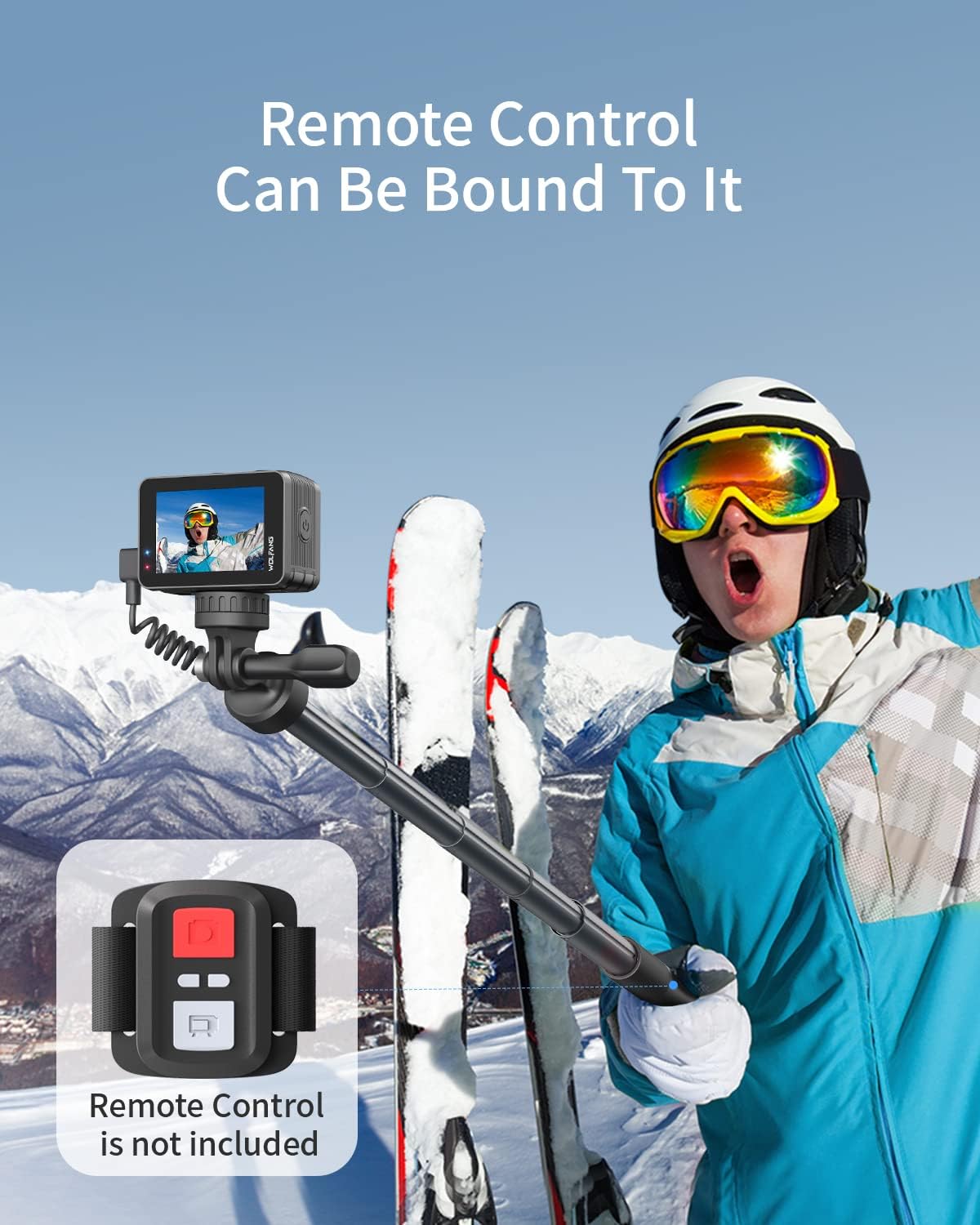 WOLFANG GB2200 Akumulatorowy Selfie Stick 2600 mAh Czarny Obrotowy 24-60 CM Interfejs Typu C