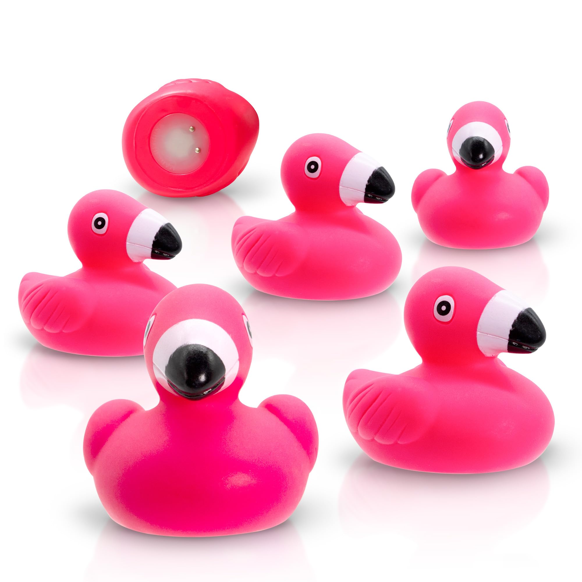 Windy City Novelties 6 Pack LED Water-Activated Light-Up Pink Flamingo Bath Toys - Fun Rubber Floating Toys for Kids' Bath Time