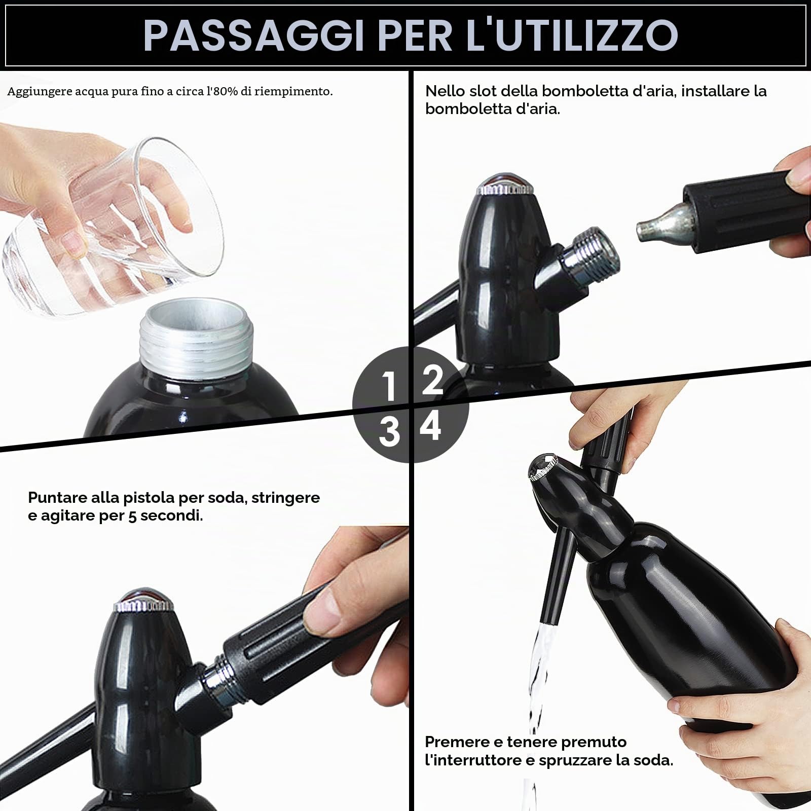 Soda Maker,Sifone per Soda Alluminio 1L,Soda Siphon Bottle con Regolatore di Pressione, Aluminium Sparkling Water Maker per Succhi di Frutta Fatti in Casa,Mojito,Cocktail,Bevande