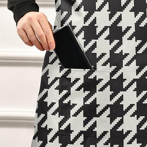 Miniatura 5 de Delantales clásicos de pata de gallo para mujeres y hombres con bolsillos, delantal de cocina impermeable, delantal de cocina ajustable para mujeres