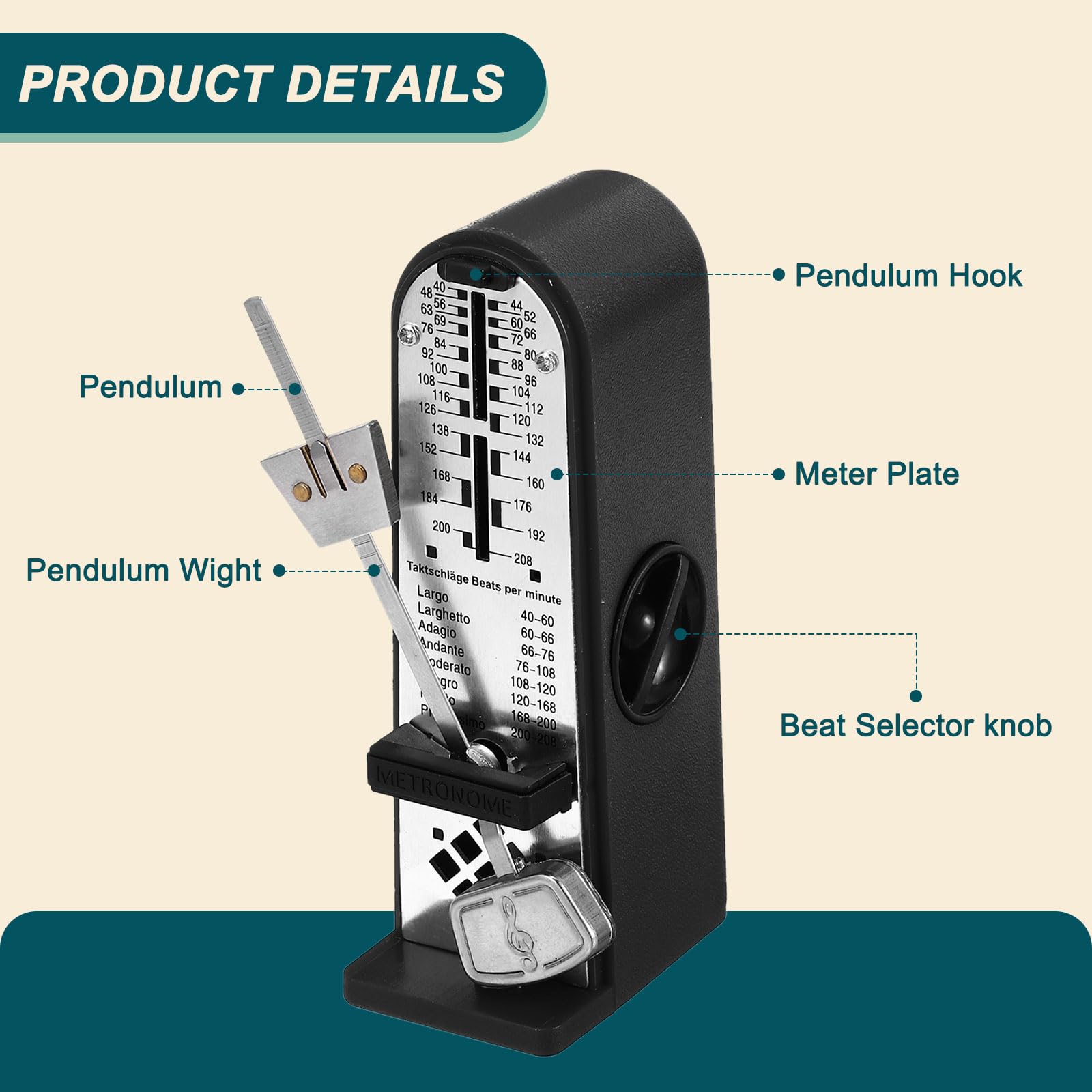 QUARKZMAN Mini mechanische metronoom hoge nauwkeurigheid professionele