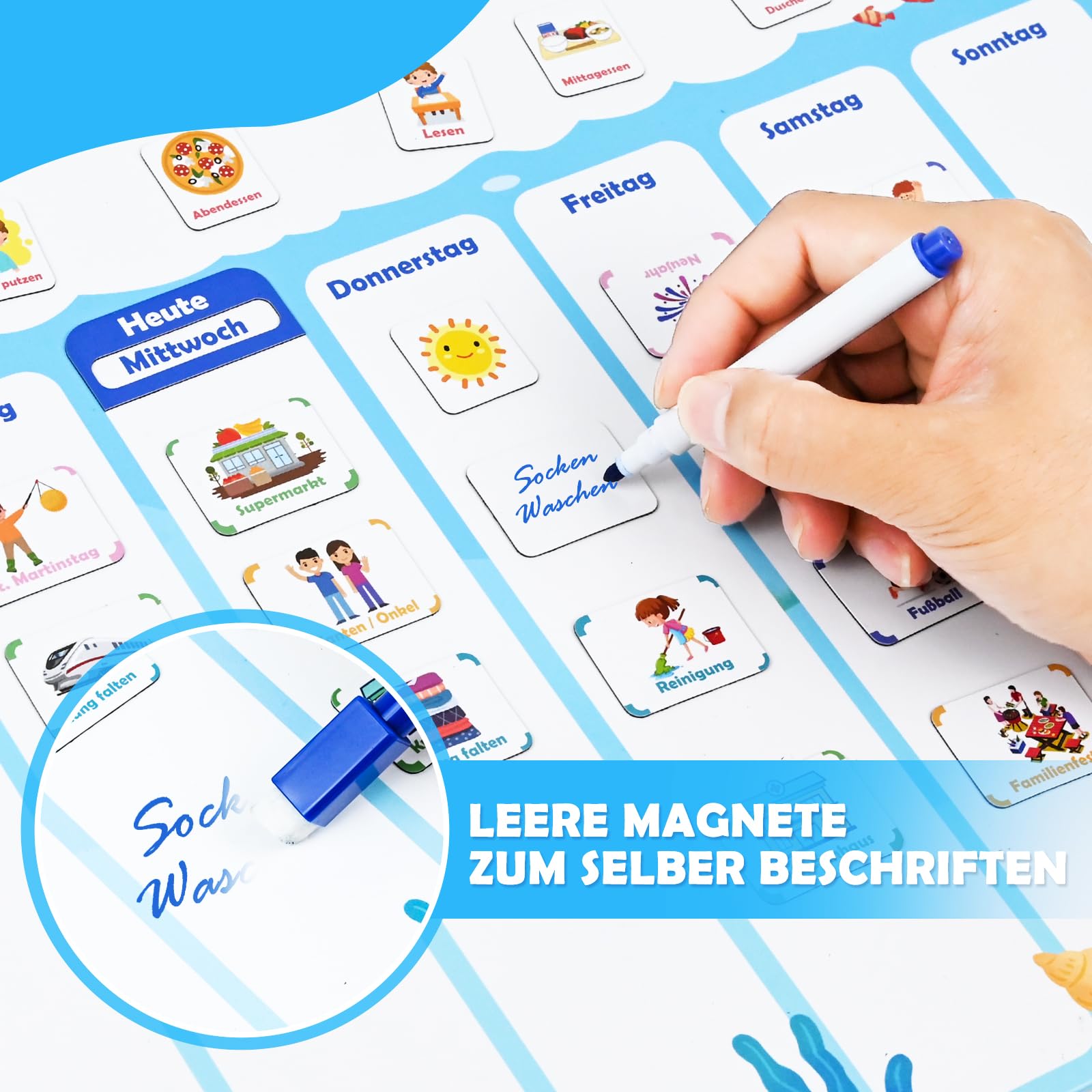 FORMIZON Montessori, agenda settimanale per bambini, lavagna magnetica con 248 magneti, custodia e penna, calendario per bambini, programma giornaliero e programma settimanale, gioco educativo