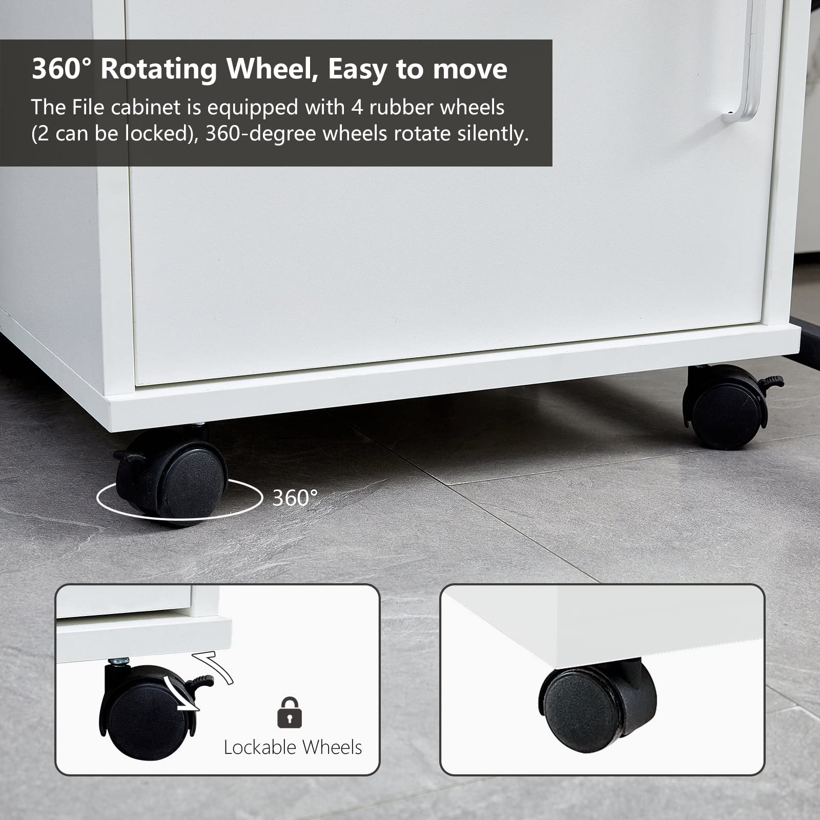 CLIPOP Rollcontainer Abschließbare Aktenschrank Holz mit Schublade und Geschlossenem Speicher,Mobile Unter Schreibtisch Schrank für A4 Papier und Aktenordner,Weiß