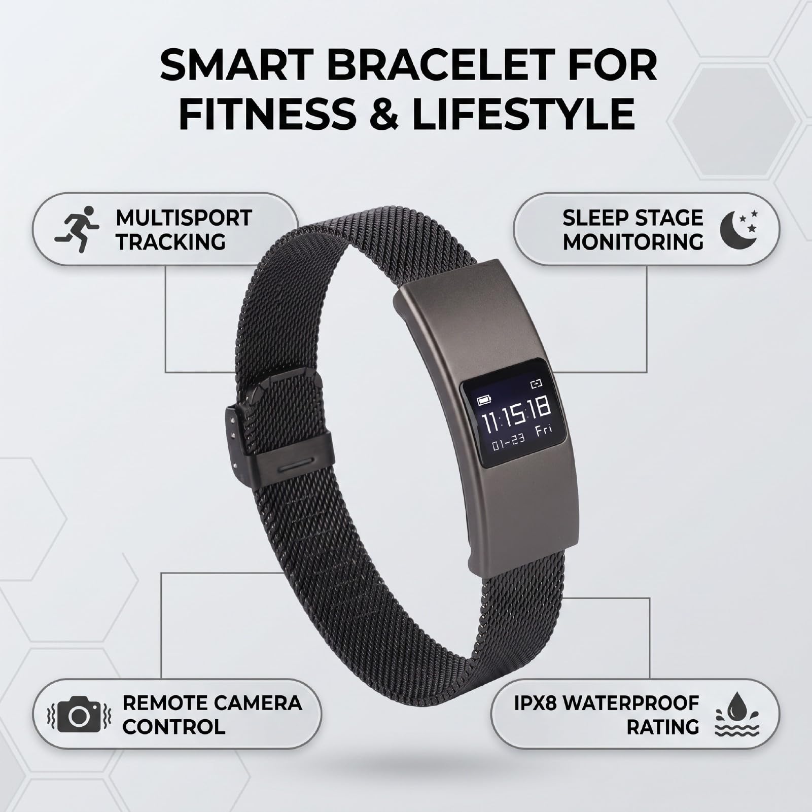 Luocute Pulsera Inteligente para Hombres y Mujeres, Modos Multideportivos | Rastreador de actividad física con monitor de frecuencia cardíaca, seguimiento del sueño, resistente al agua IPX8, 30 días