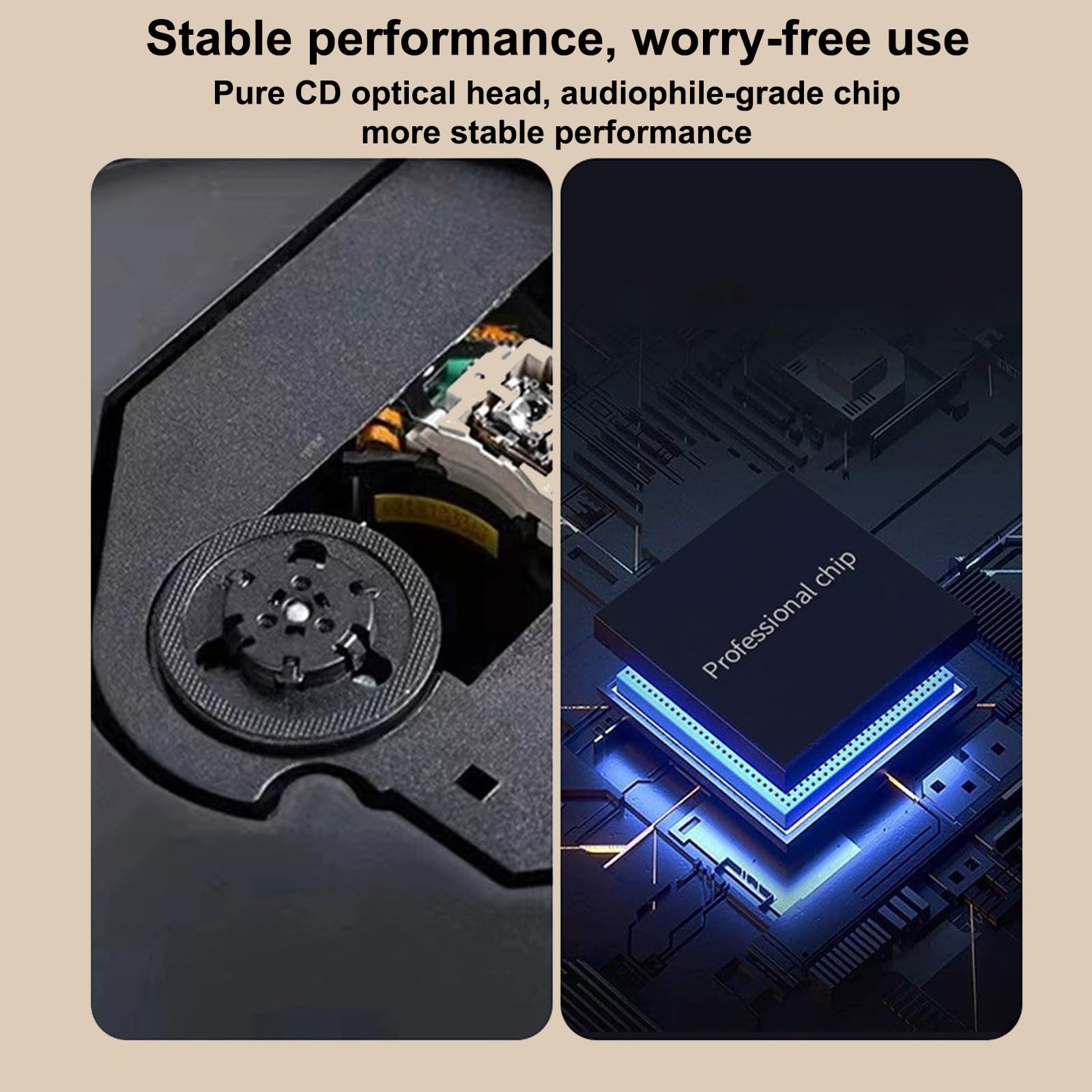 Wielofunkcyjny odtwarzacz CD, przenośny odtwarzacz CD ze sterowaniem pokrętłem, dźwięk przestrzenny 3D, obsługa płyt CD/pendrive USB/kart TF, stabilna wydajność, dla entuzjastów płyt CD