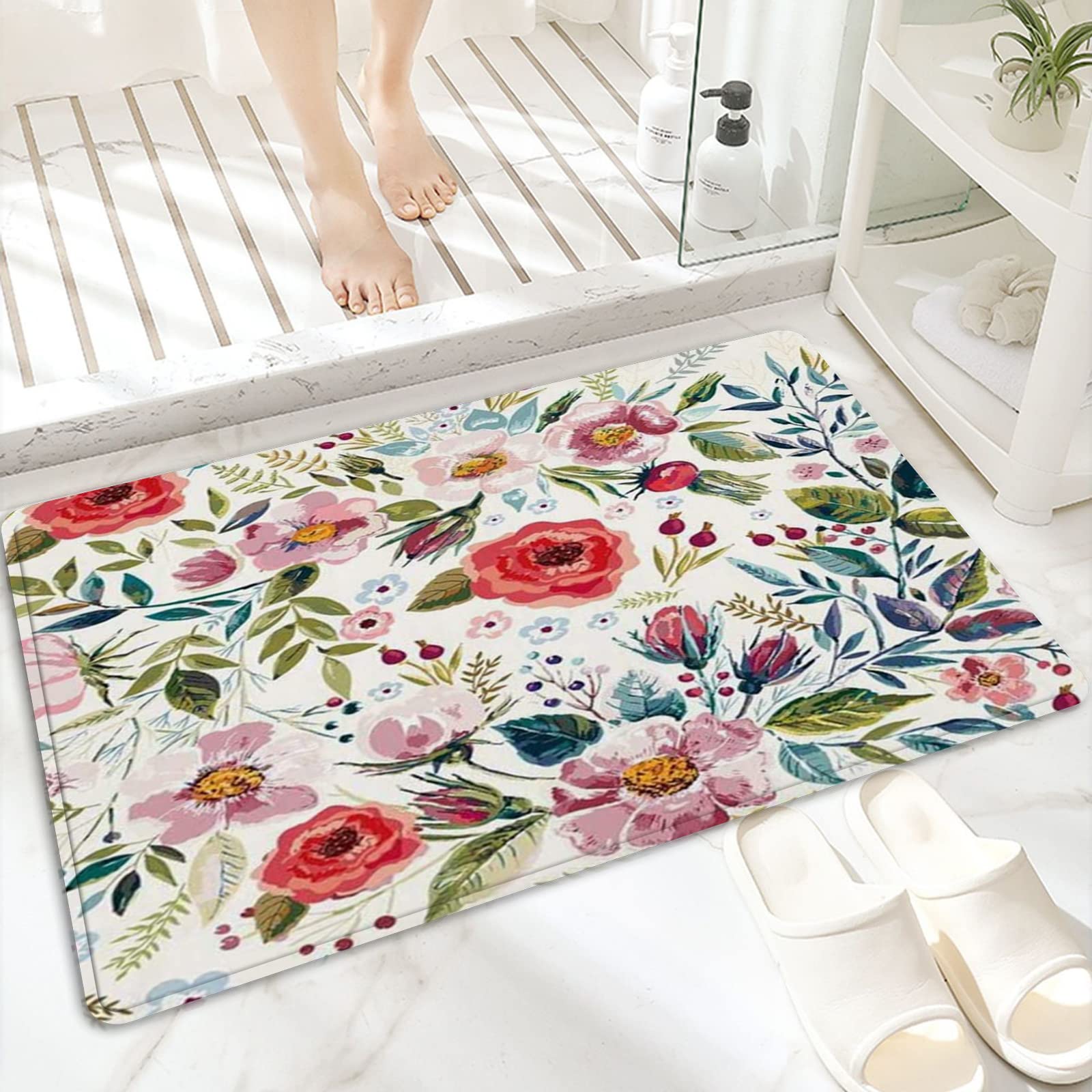 Tappeto Da Bagno Con Fiori Rosa – Tappetino Piedi Morbido In Microfibra, Antiscivolo E Asciugatura Rapida, Lavabile Per Soggiorno E Camera