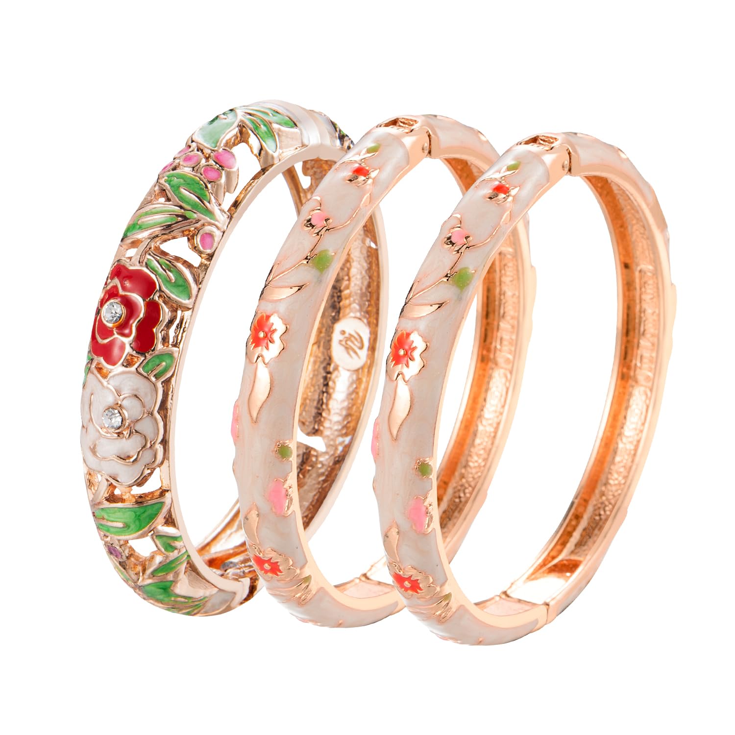 UJOY Womens Multi-Colors Cloisonne Bracelet Gold Plated Flower Hollowed Enameled Hinged Cuff Bangles Jewelry Gift 88A10